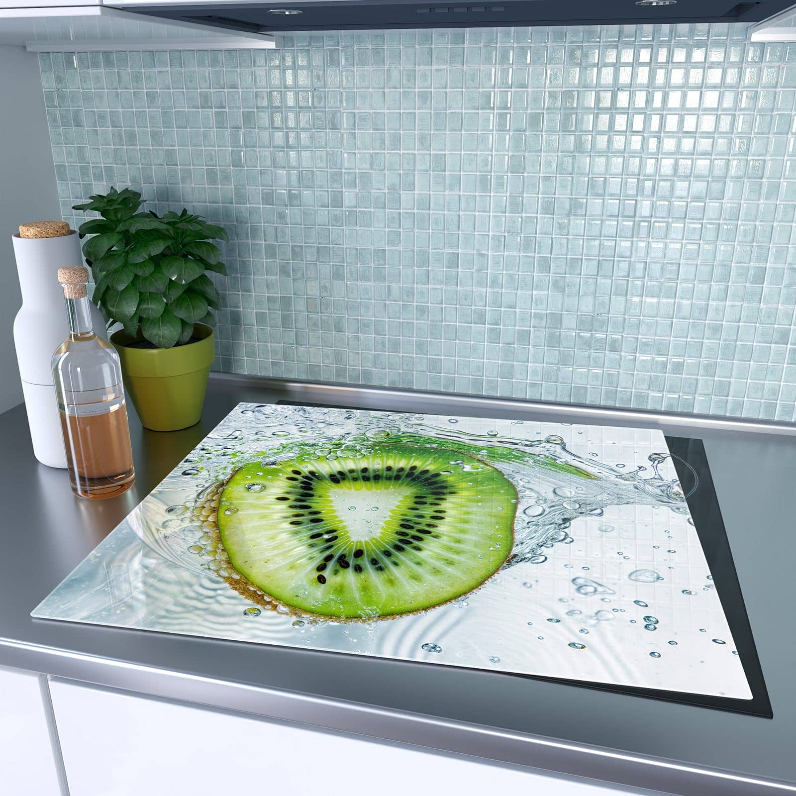 1-teilige Herdabdeckplatte mit Kiwi im Wasser-Motiv auf dem Ceranfeld