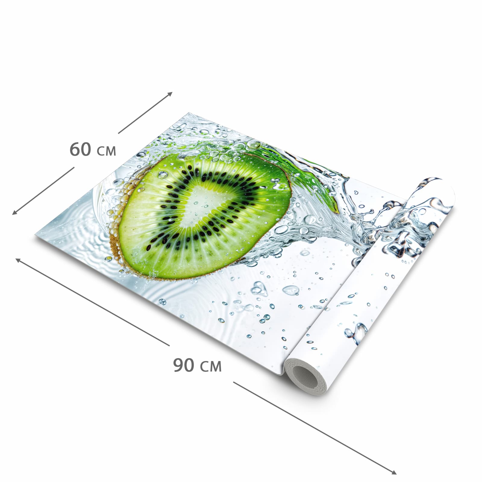 Pflegeleichter Küchenvorleger mit Motiv Kiwi im Wasser in der Größe 60x150 cm