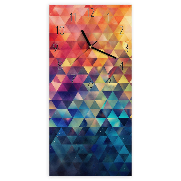 Wanduhr Bunte Dreiecke aus Glas – Hochformat 30 × 60 cm mit Ziffernblatt Elegant