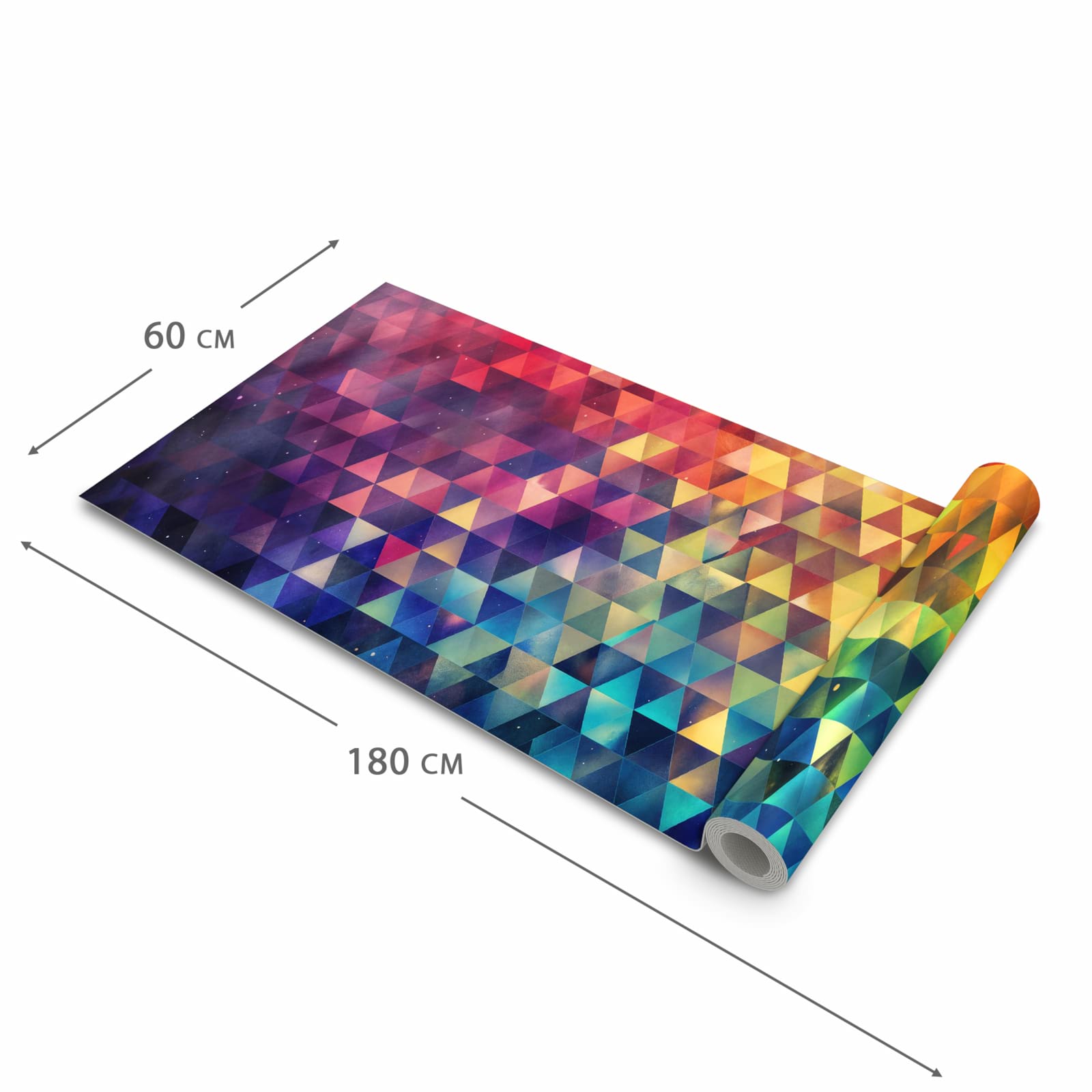 Bodenschonender Küchenläufer nach Maß mit Motiv Bunte Dreiecke in der Größe 60x120 cm
