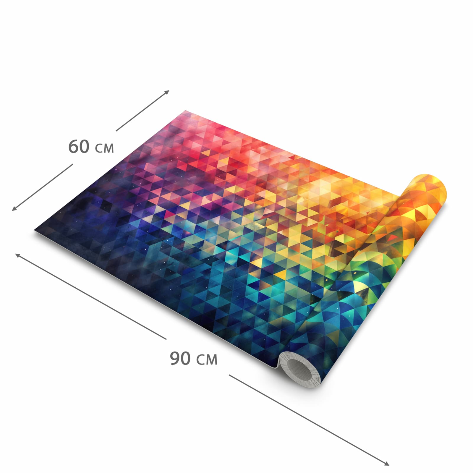 Formstabiler abwaschbarer Küchenteppich mit Motiv Bunte Dreiecke in der Grösse 60x120 cm