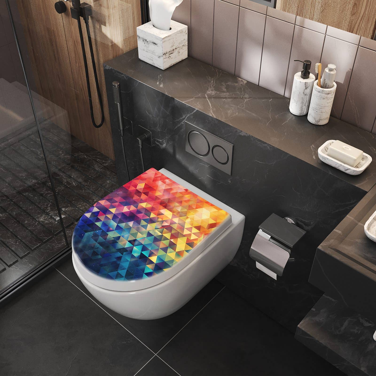 WC-Sitz mit Absenkautomatik Bunte Dreiecke