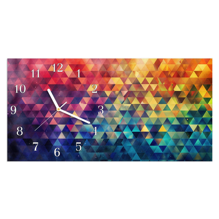 Wanduhr Bunte Dreiecke aus Glas – Querformat 60 × 30 cm mit Ziffernblatt Klassisch