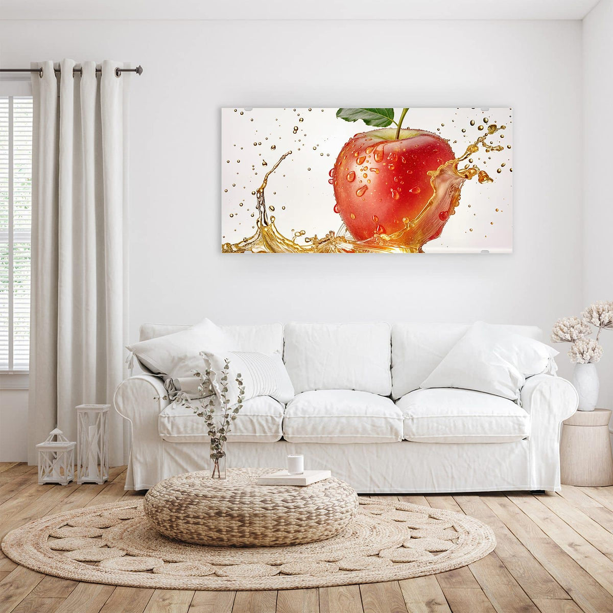 Aufhängung liegt bei – Motiv später wechselbar – Wandbild - Apfel mit Goldspritzer - Querformat