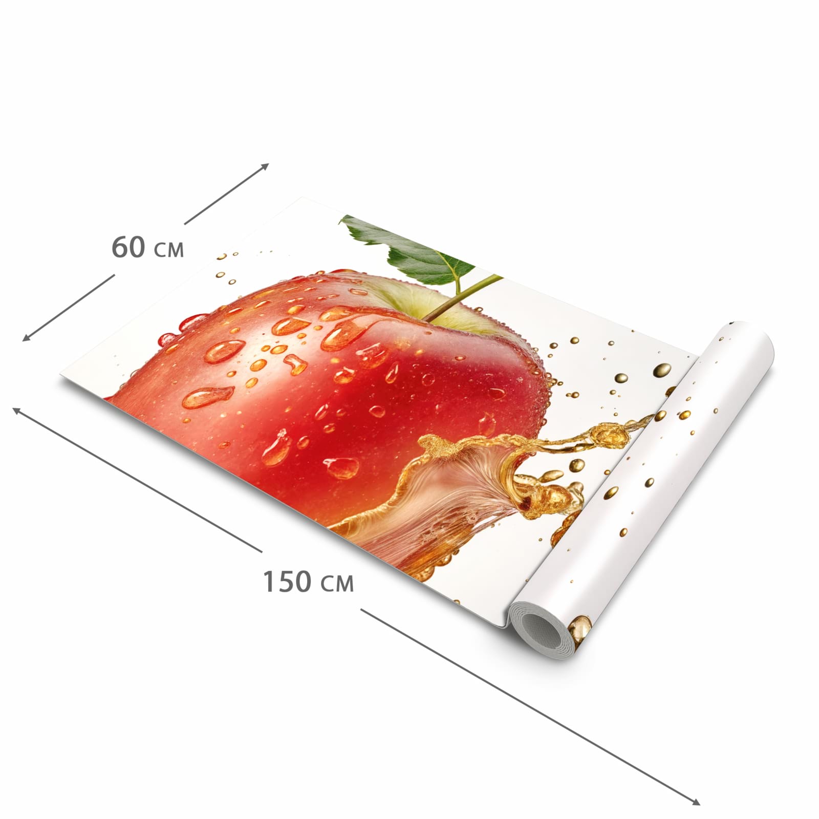 Geruchsneutraler Küchenteppich mit Motiv Spritziger Apfel in der Grösse 60x120 cm zum Waschen
