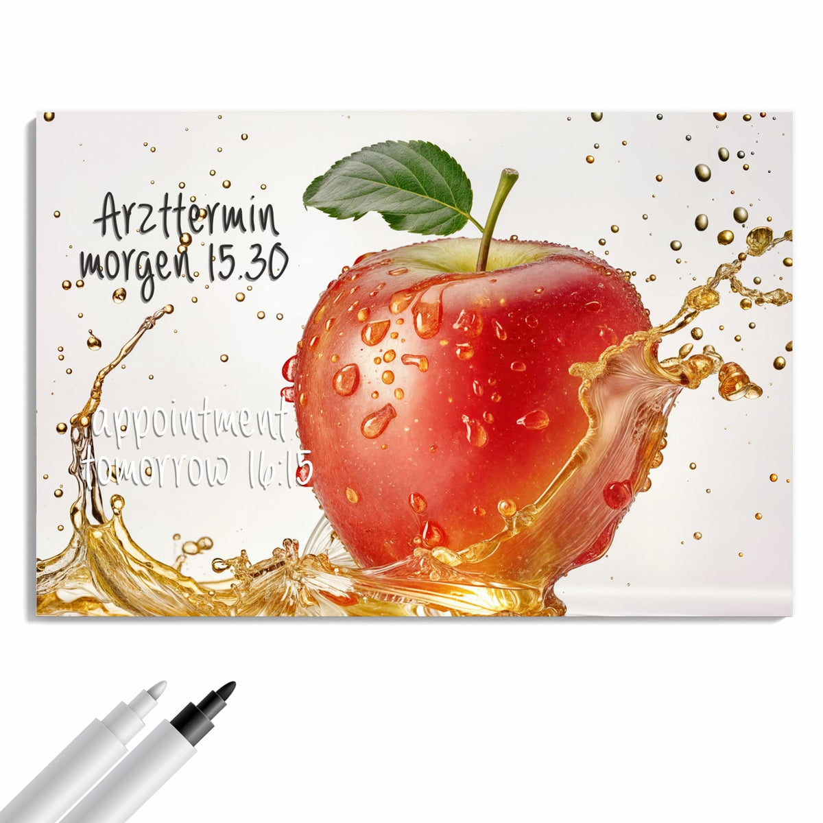 Beschreiben, abwischen, anheften – Metall Magnettafel - Apfel mit Goldspritzer