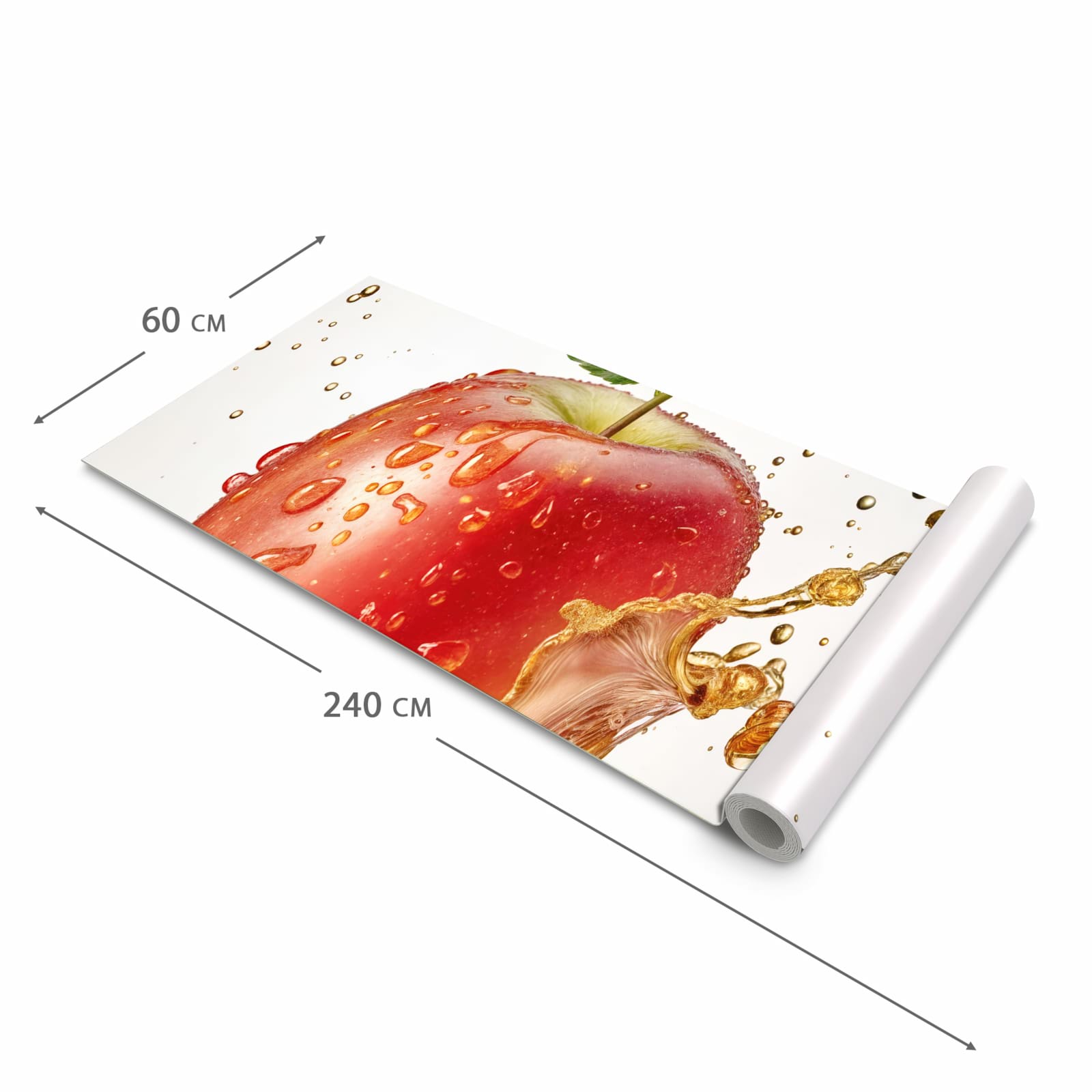 Flacher großer Küchenteppich mit Motiv Spritziger Apfel in der Größe 60x120 cm