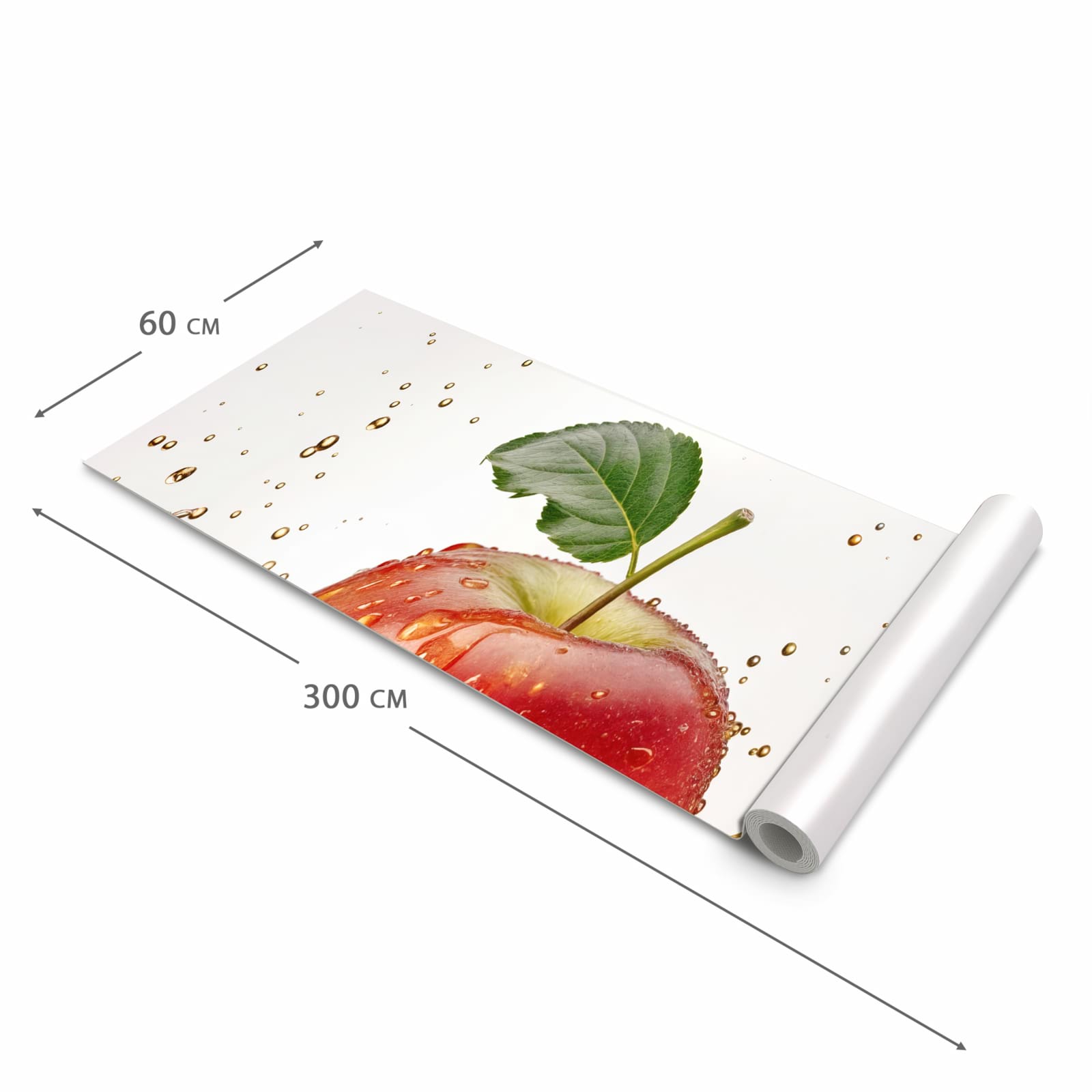 Komfortabler waschbarer Küchenteppich mit Motiv Spritziger Apfel in der Grösse 60x120 cm