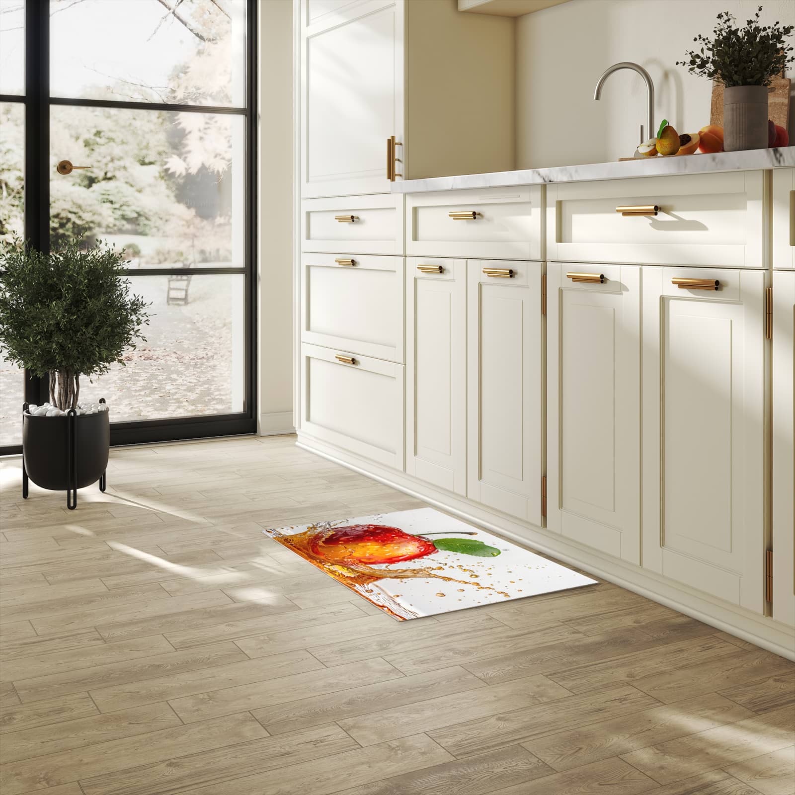 Abriebfester Küchenläufer mit Motiv Apfel von Spritzender in heller Küche