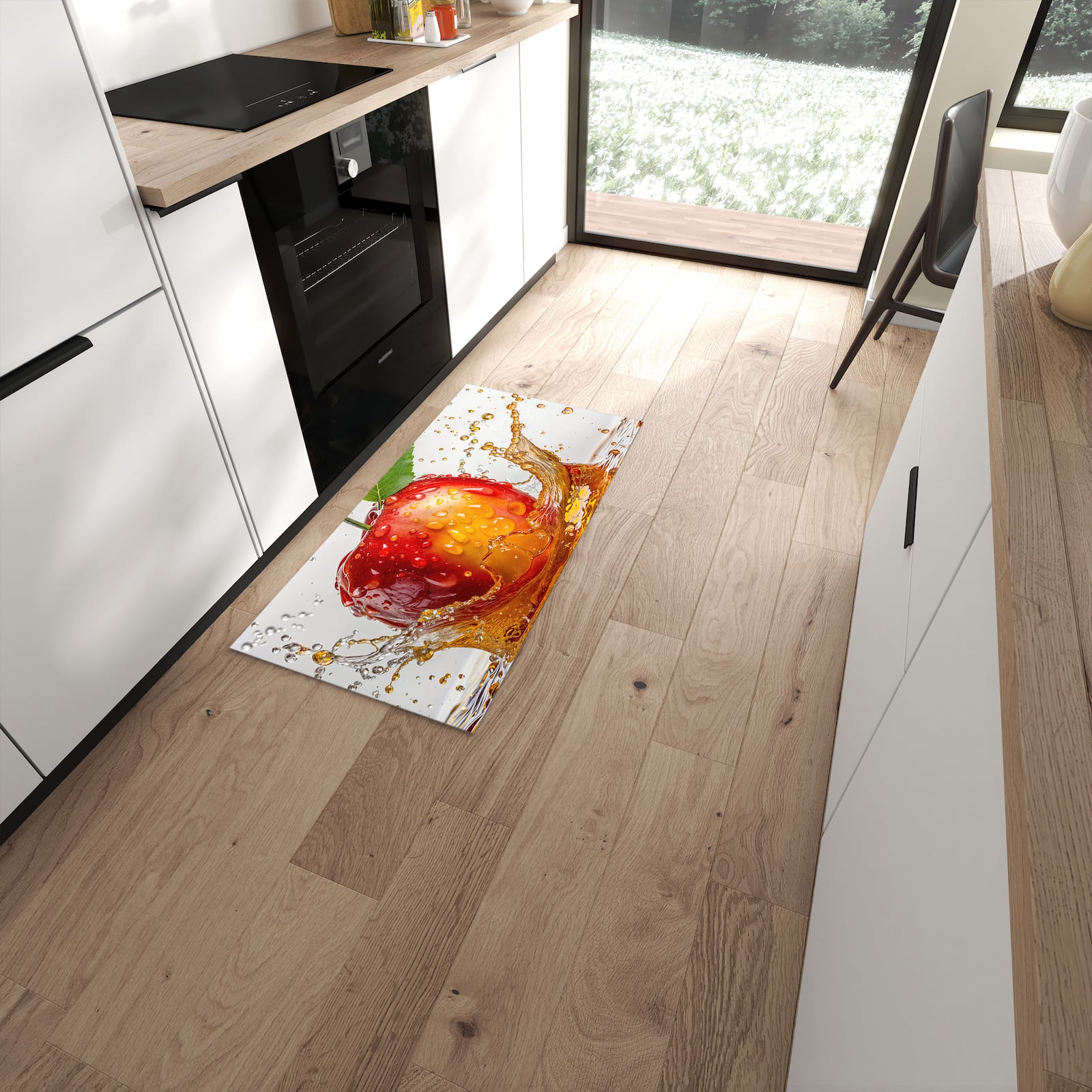 Feuchtigkeitsresistenter waschbarer Küchenläufer mit Motiv Apfel von Spritzender in moderner Küche #grösse_60 x 120 cm