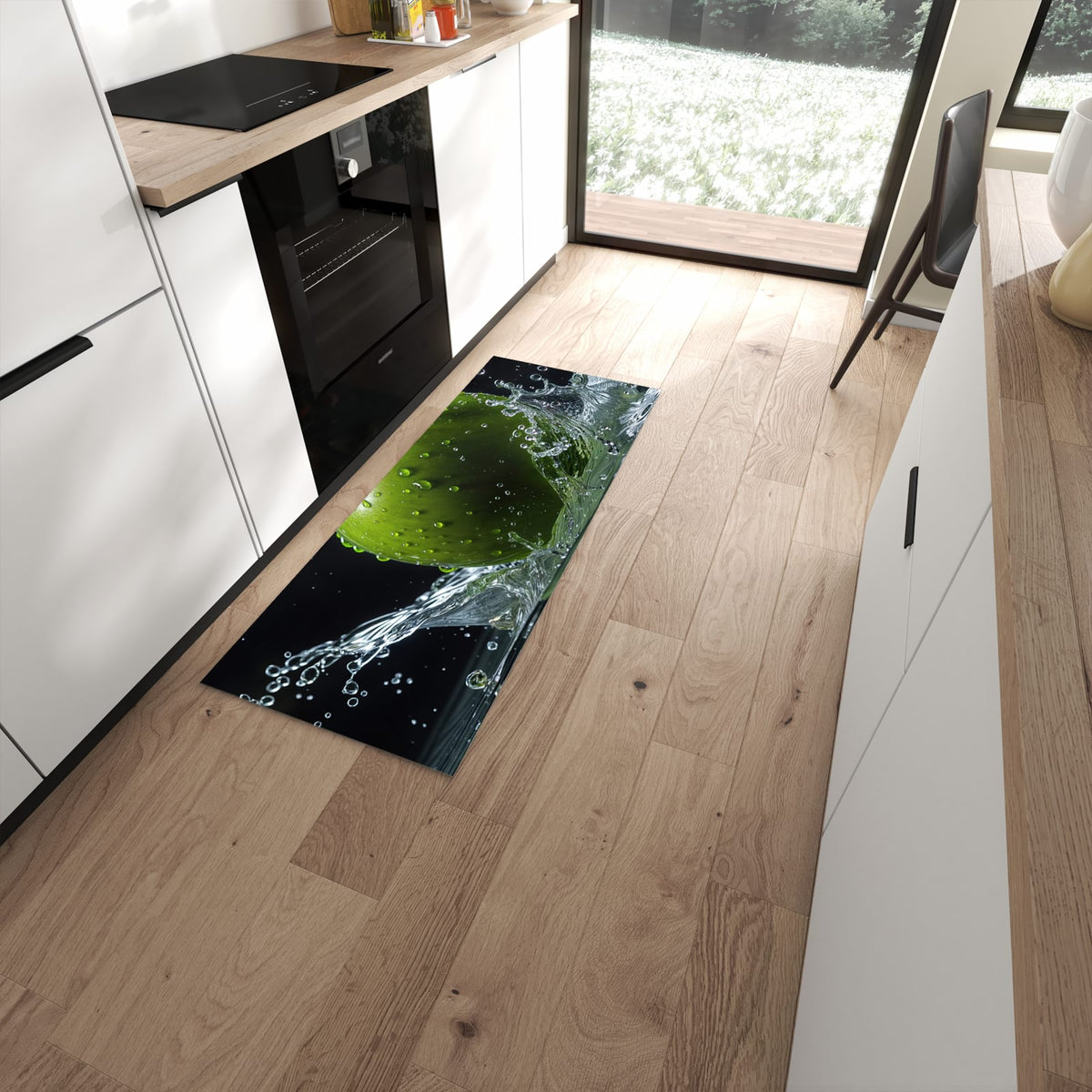 Langlebiger Küchenteppich mit Motiv Apfel im Wasser in moderner Küche #grösse_60 x 150 cm