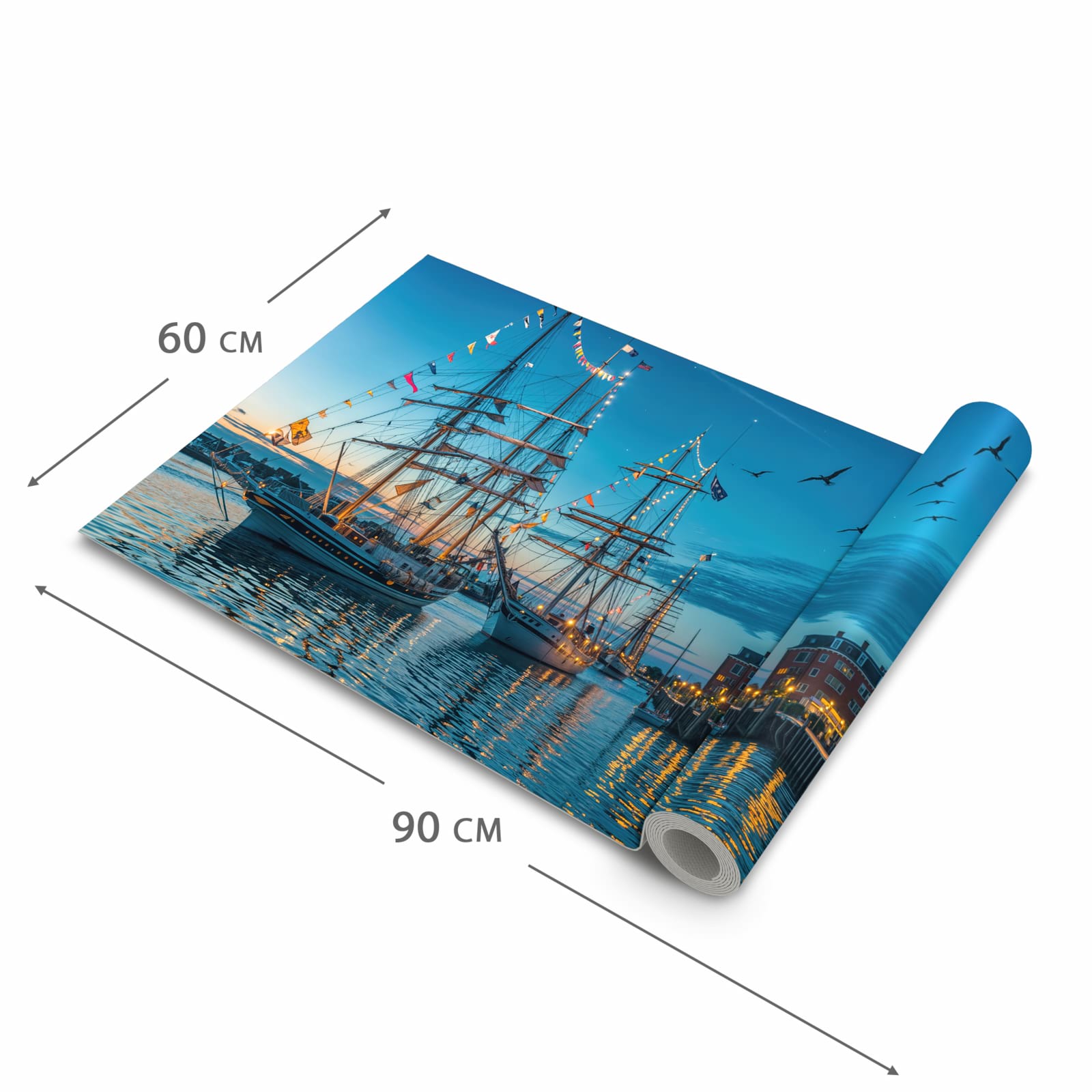 Zeitsparender waschbarer Küchenteppich mit Motiv Schiffe im Hafen in der Grösse 90x180 cm