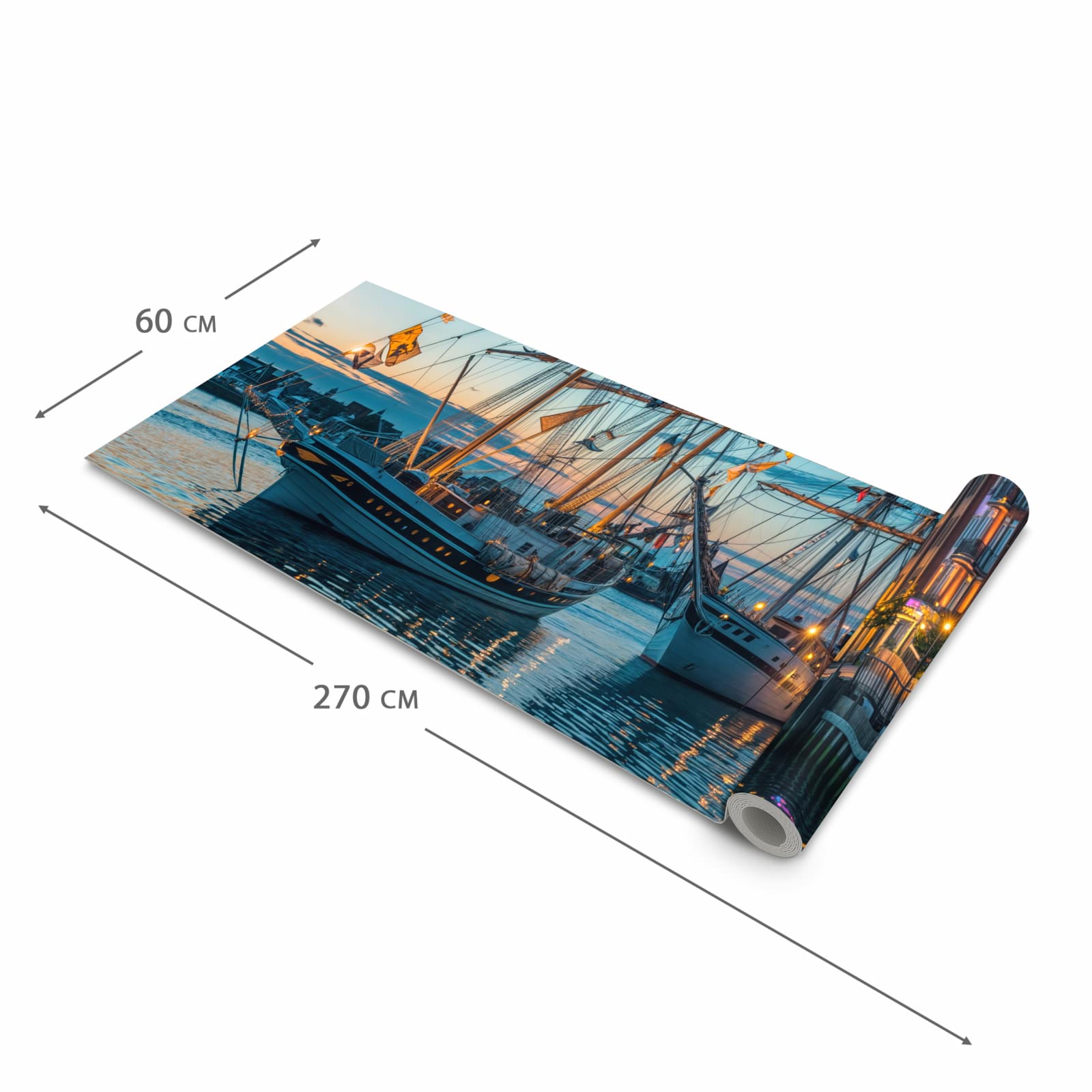 Formstabiler Küchenläufer mit Motiv Schiffe im Hafen in der Grösse 90x180 cm