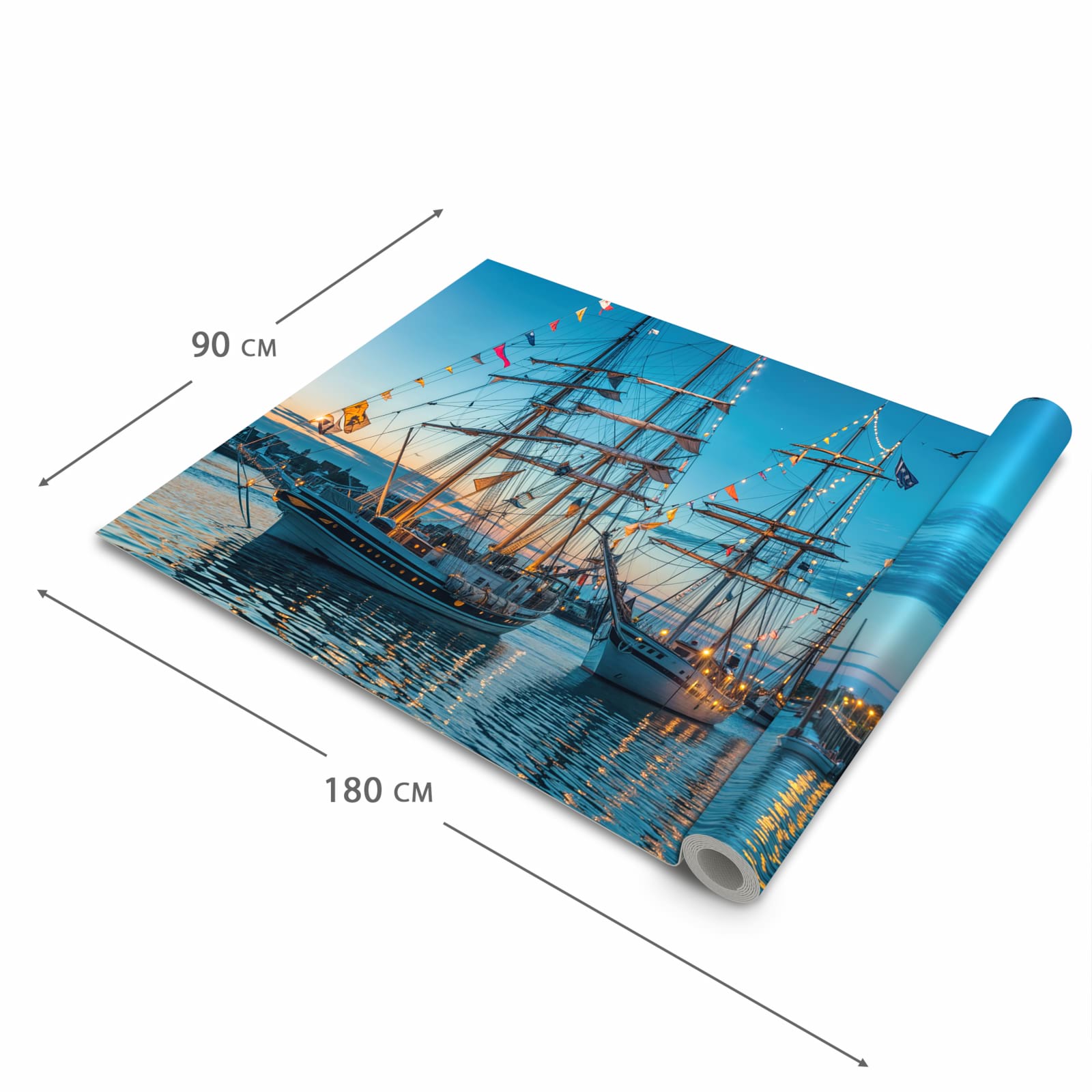 Wasserabweisender waschbarer Küchenläufer mit Motiv Schiffe im Hafen in der Grösse 90x240 cm