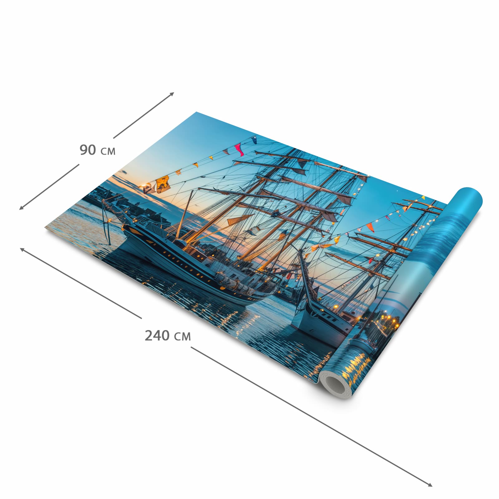 Fleckenresistenter langer Teppich mit Motiv Schiffe im Hafen in der Grösse 90x240 cm