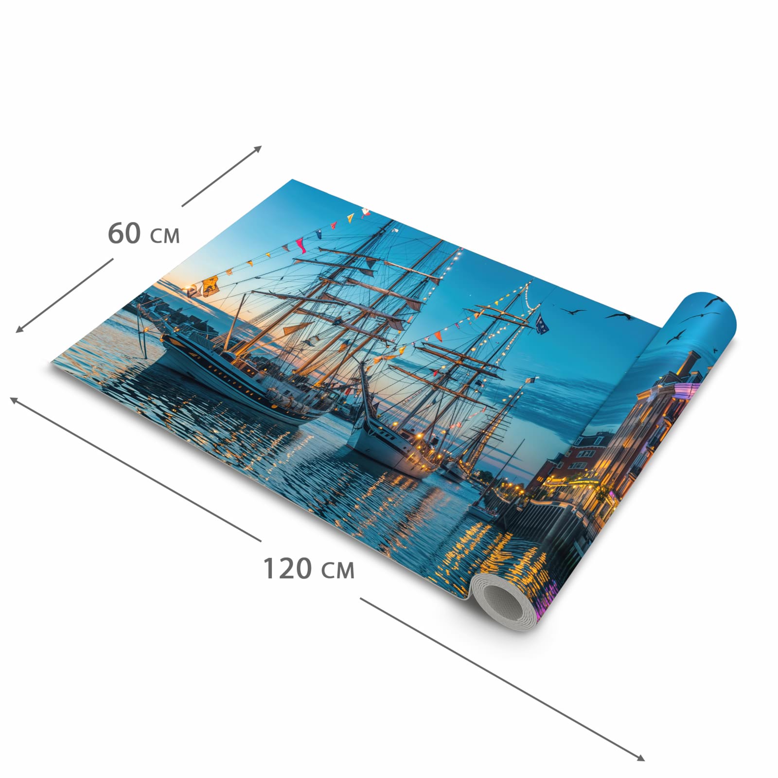Bodenschonender Küchenteppich mit Motiv Schiffe im Hafen in der Grösse 90x180 cm