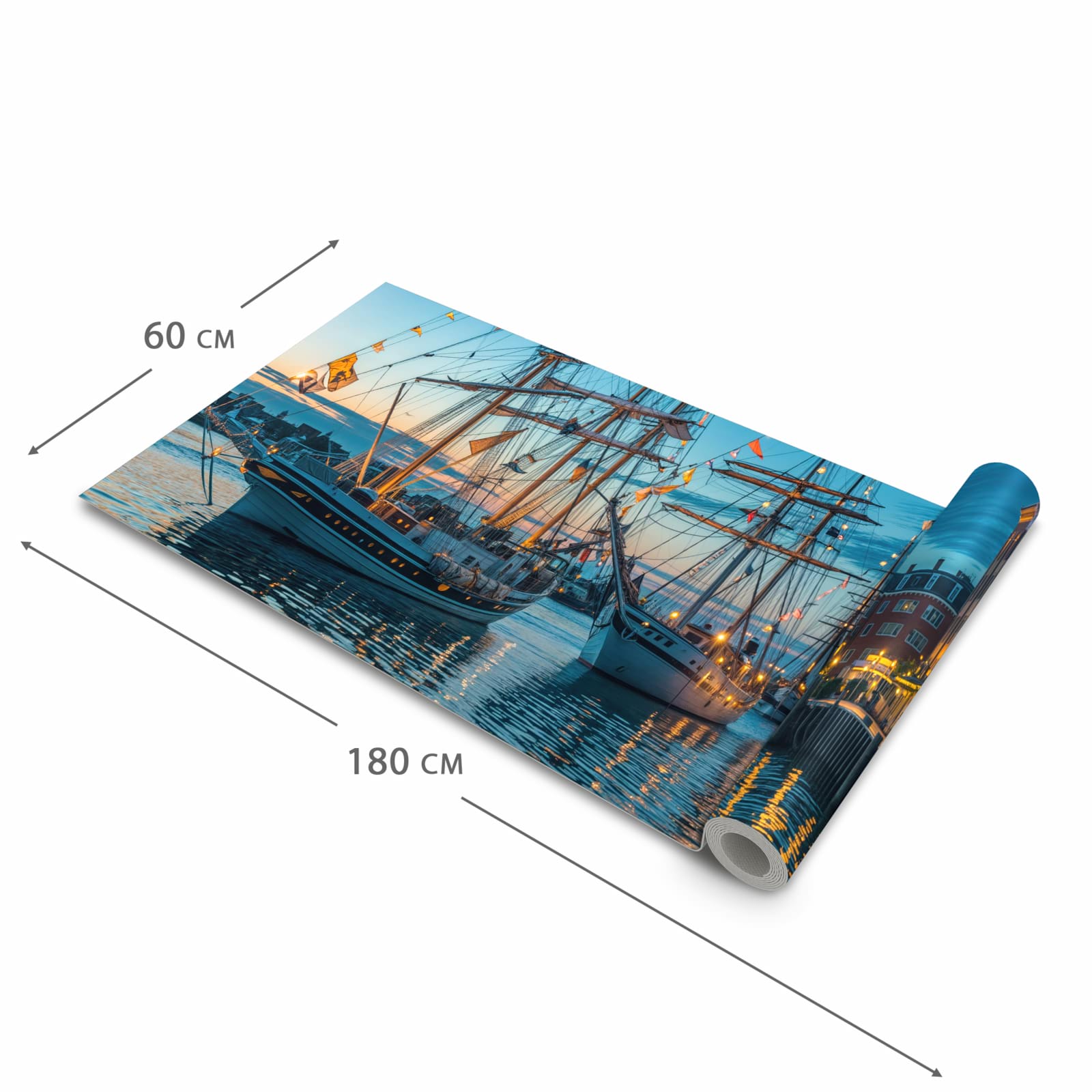 Bodenschonender Küchenläufer mit Motiv Schiffe im Hafen in der Größe 90x180 cm