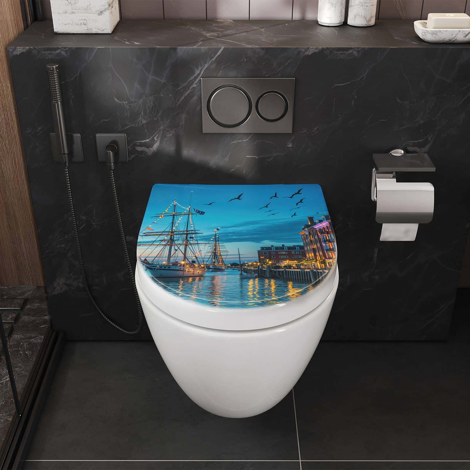 WC-Sitz mit Absenkautomatik Schiffe im Hafen