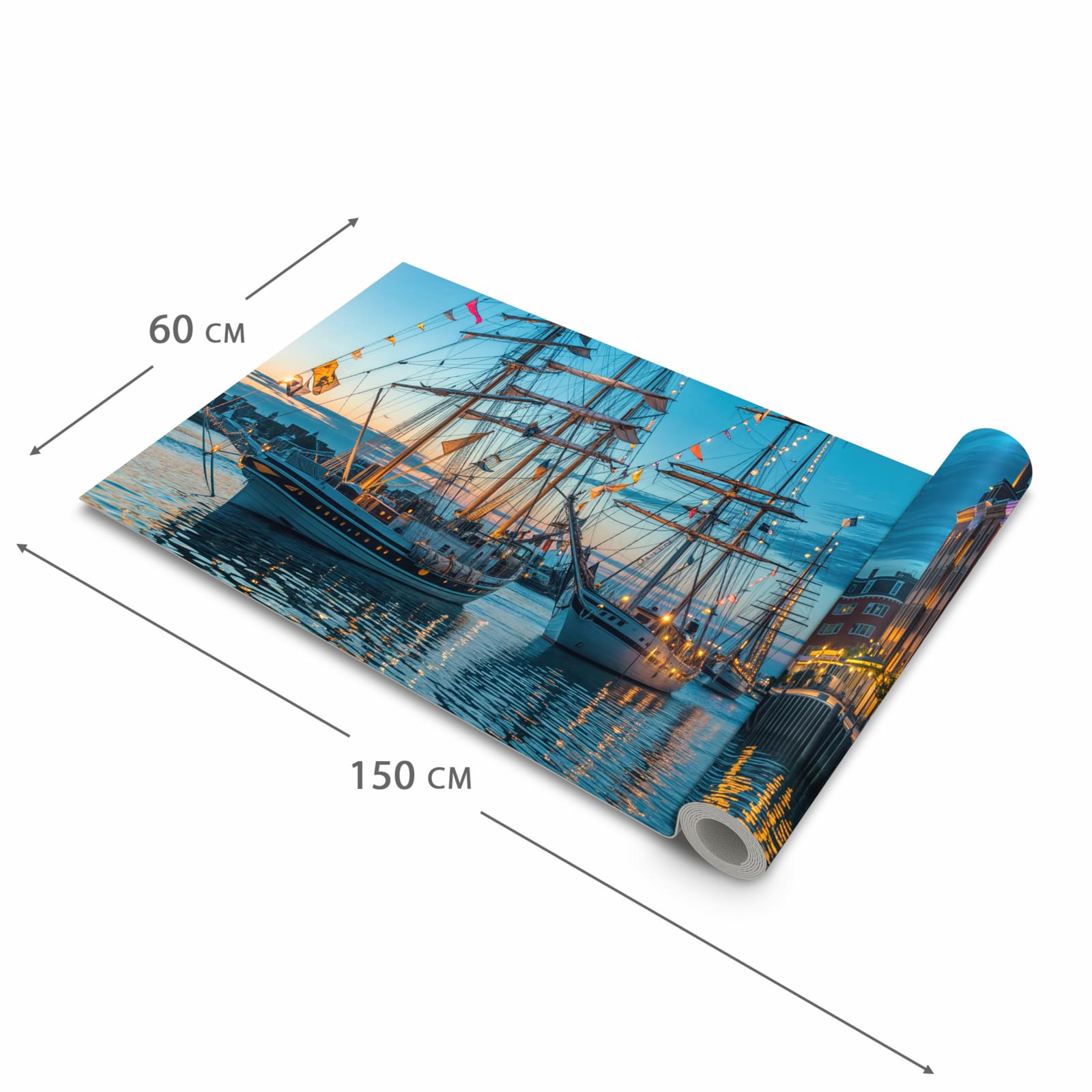 Küchenläufer mit Motiv Schiffe im Hafen in der Grösse 90x180 cm für Ordnung