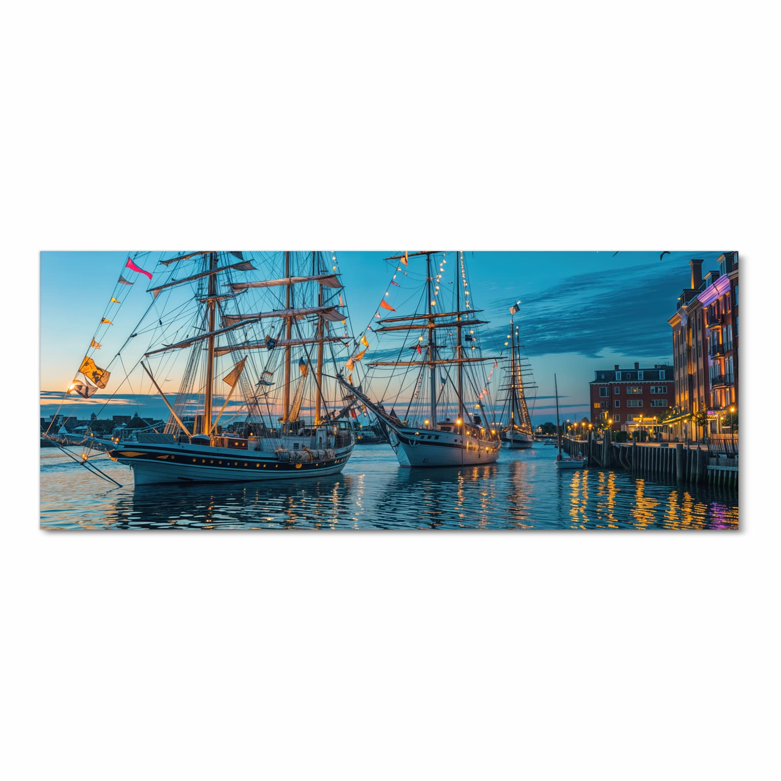 Hygienischer langer Teppich für Flur mit Motiv Schiffe im Hafen in Frontansicht