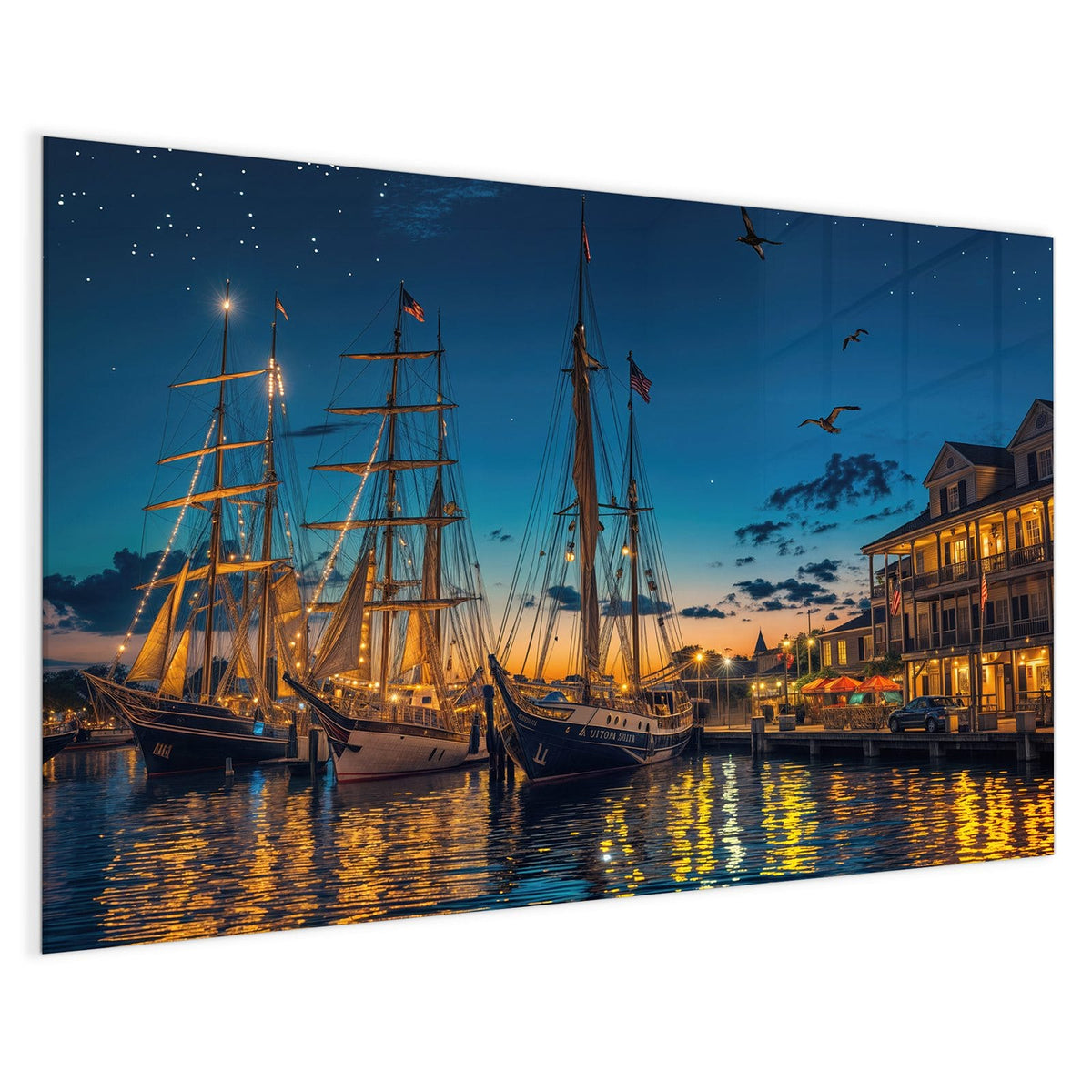 4 mm Glas statt lackiertem Blech – Magnettafel - Segelschiffe bei Nacht
