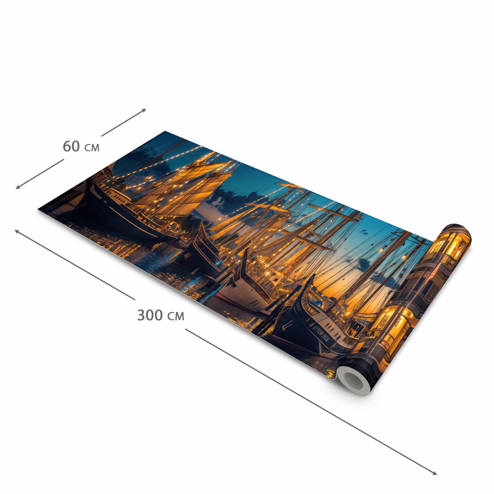 Abwaschbarer Küchenteppich mit Motiv Nachthafen in der Grösse 90x180 cm