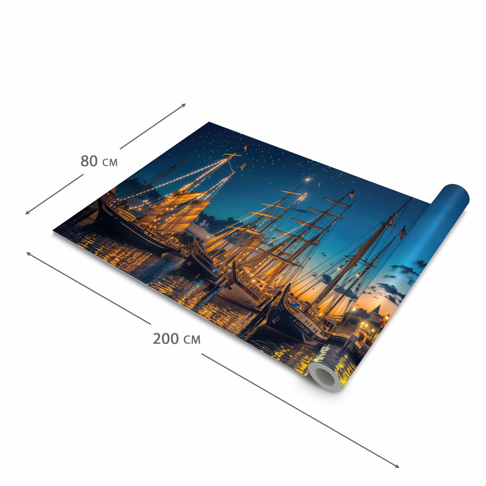 Hygienischer Küchenteppich mit Motiv Nachthafen in der Grösse 90x180 cm