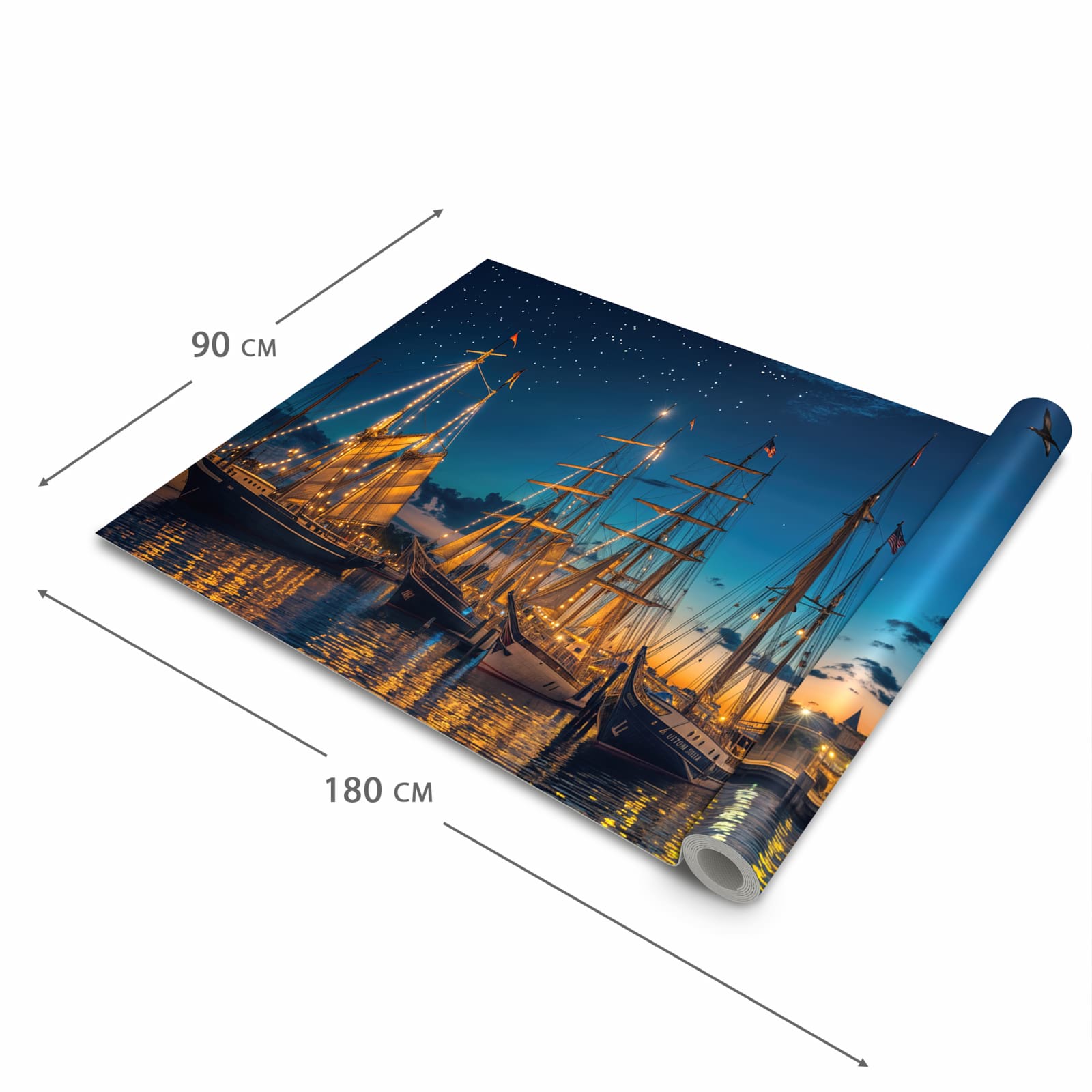 Rutschfester Küchenteppich mit Motiv Nachthafen in der Grösse 90x180 cm