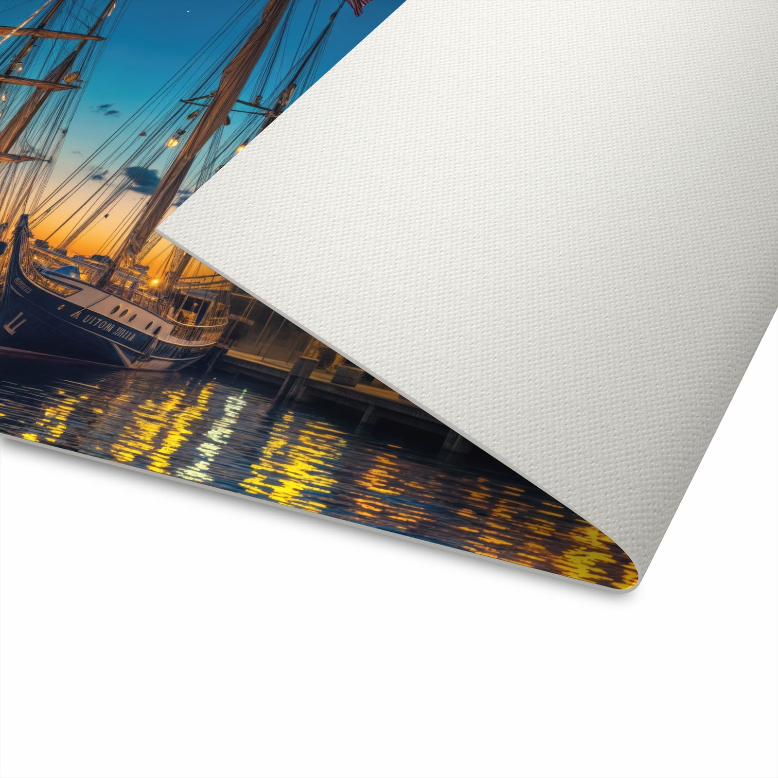 Langlebiger Teppich für Küche mit Motiv Nachthafen in Unterseite