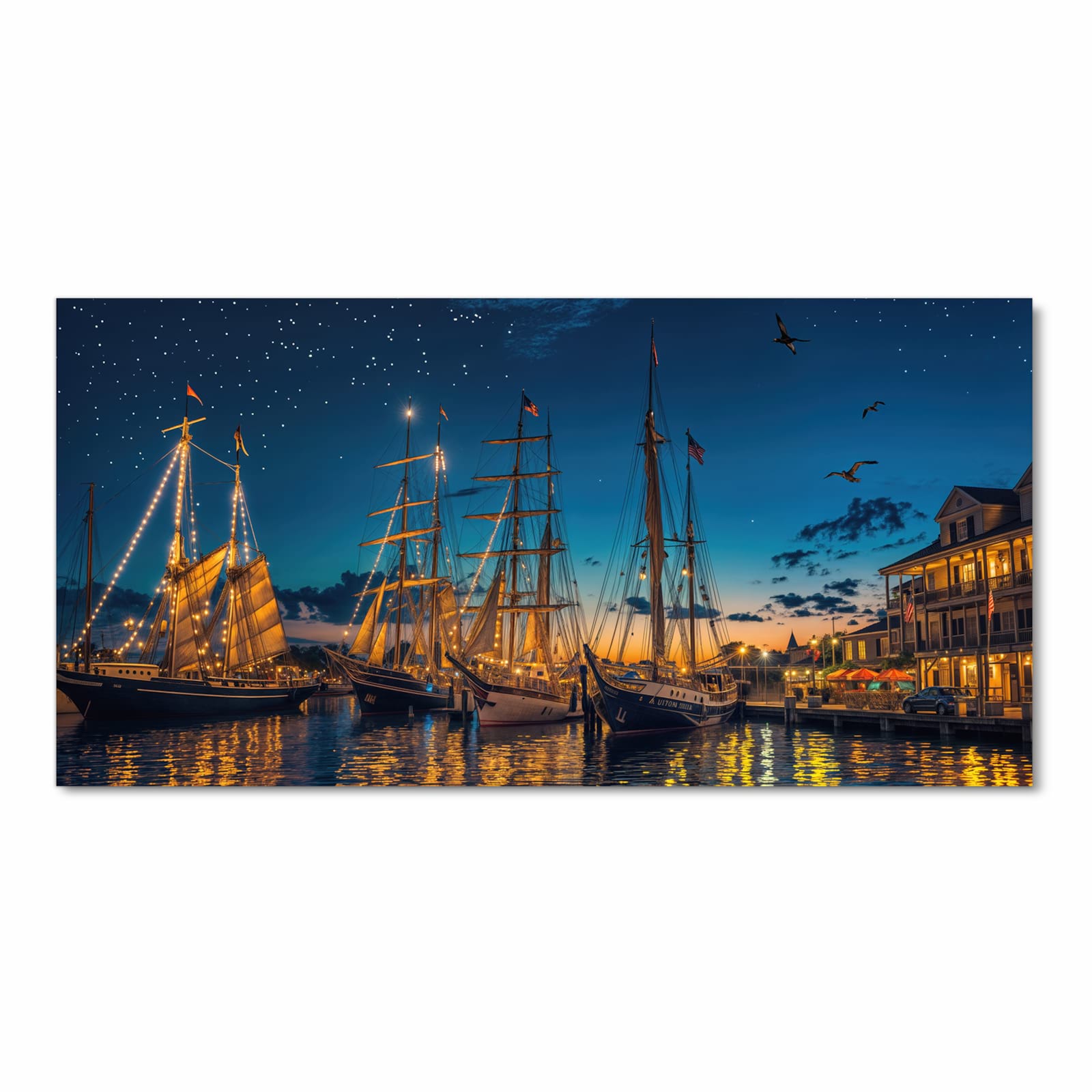 Küchenteppich mit Motiv Nachthafen in Frontansicht für optimalen Trittkomfort