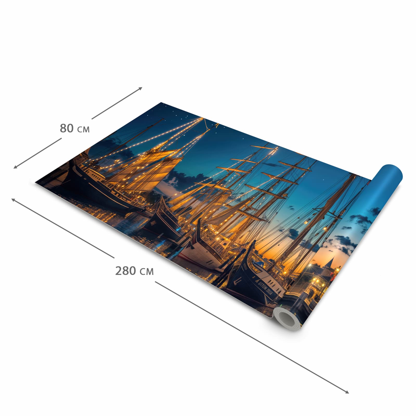 Waschbarer Küchenteppich mit Motiv Nachthafen in der Grösse 90x180 cm