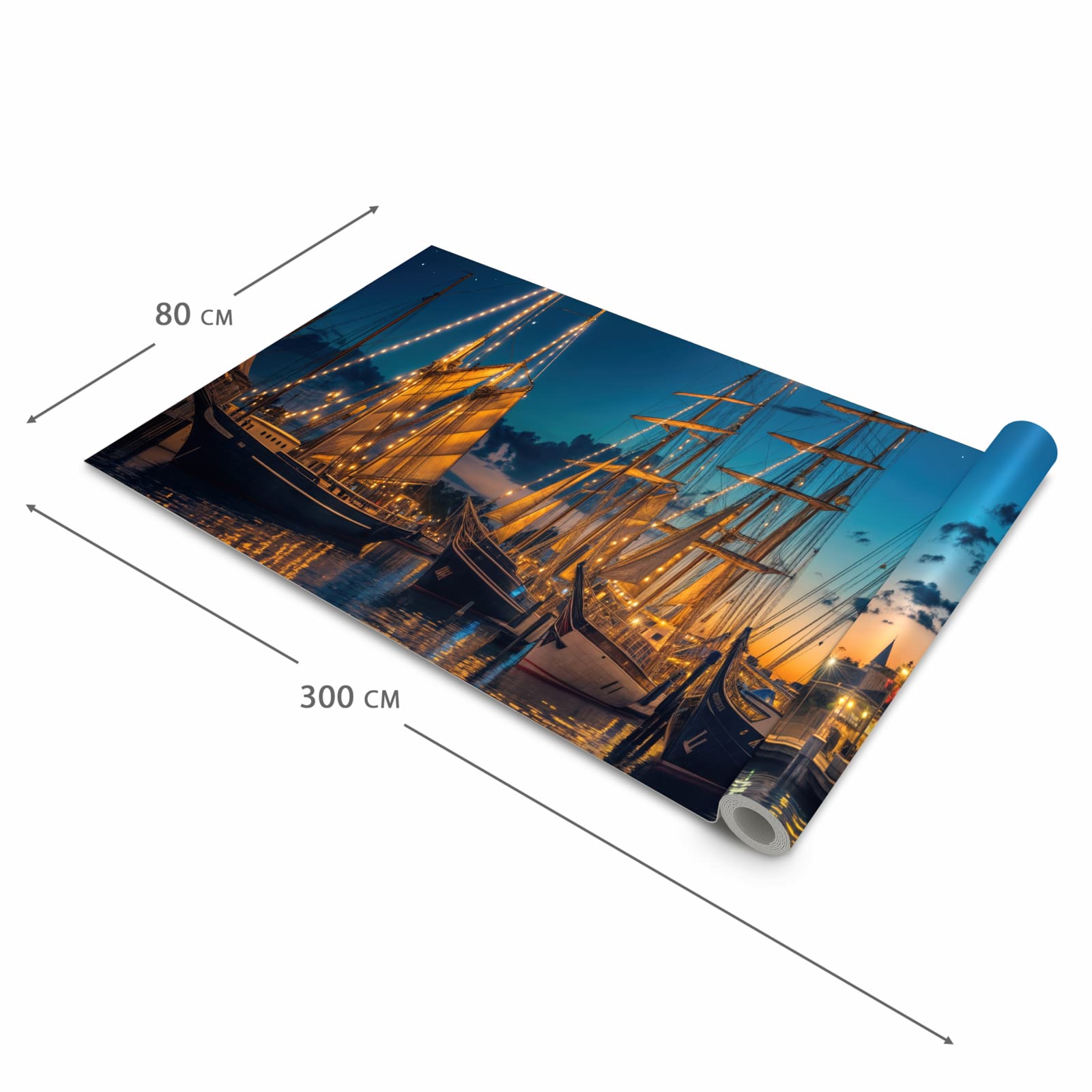 Langlebiger Teppich für die Küche mit Motiv Nachthafen in der Grösse 90x180 cm