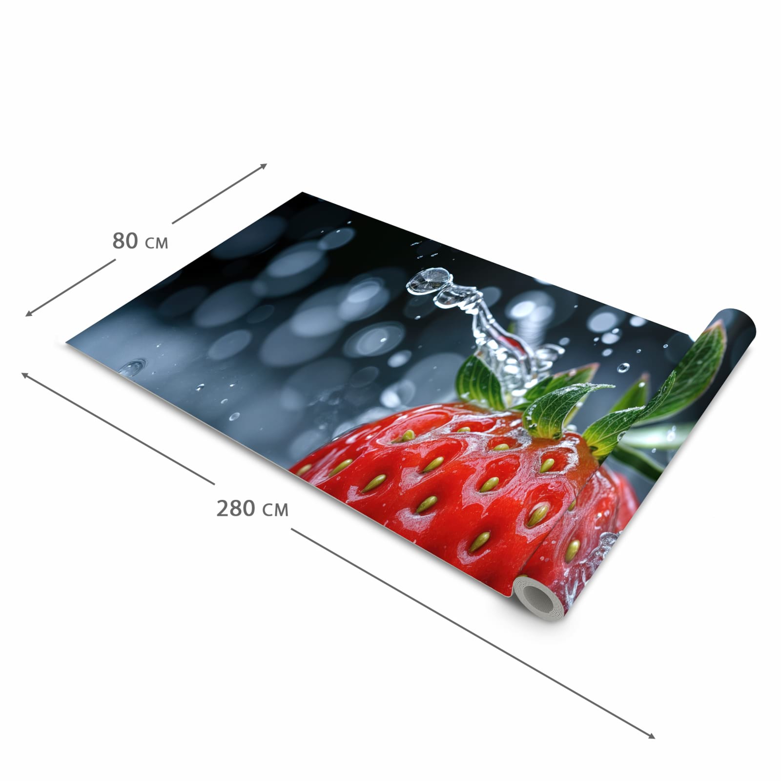 Wasserabweisender rutschfester Küchenläufer mit Motiv Splash von Erdbeere in der Grösse 90x180 cm