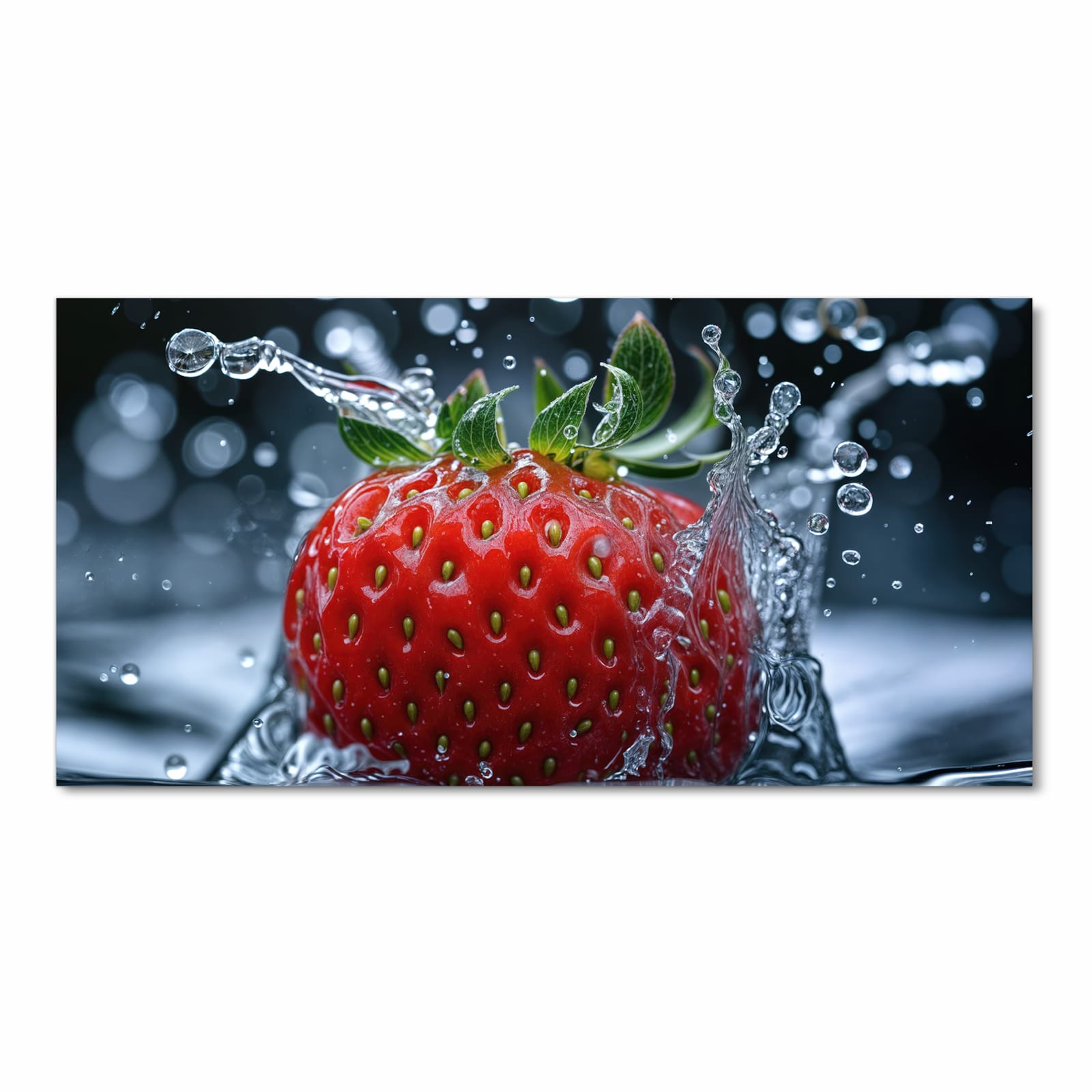 Feuchtigkeitsresistenter Küchenläufer mit Motiv Splash von Erdbeere in Frontansicht zum Waschen