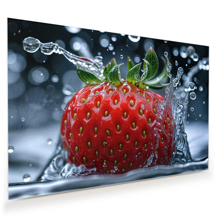 Wandbild mit dem Motiv Erdbeere im Spritzwasser
