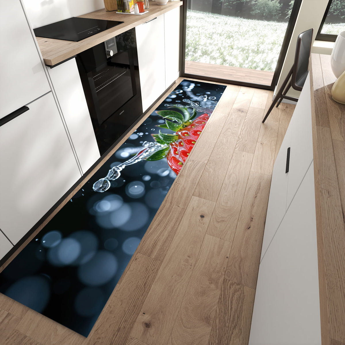 13 Größen – von 60 × 90 bis 80 × 300 cm – Küchenläufer - Erdbeere im Spritzwasser