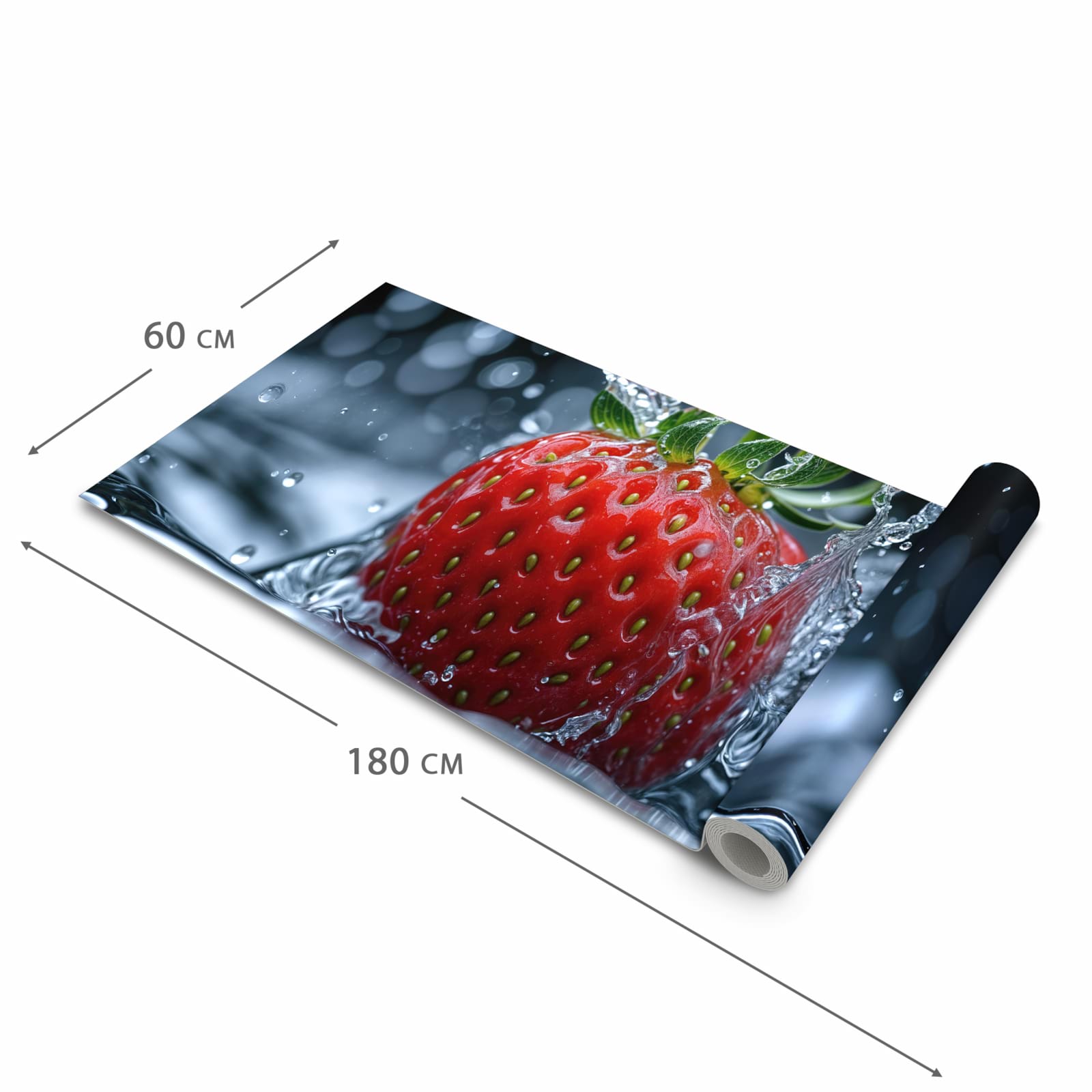 Formstabiler großer Küchenteppich mit Motiv Splash von Erdbeere in der Größe 80x300 cm
