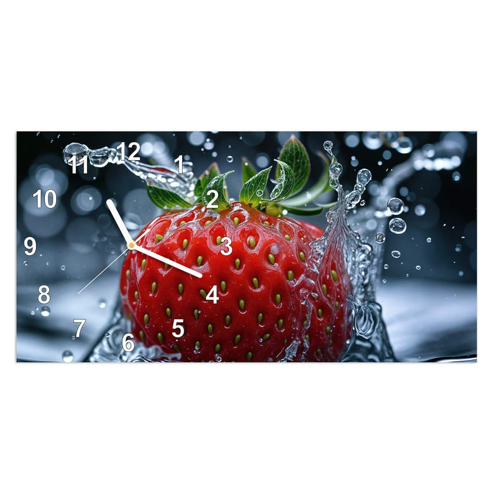 Wanduhr Erdbeere Wassertaucher aus Glas – Querformat 60 × 30 cm mit Ziffernblatt Modern