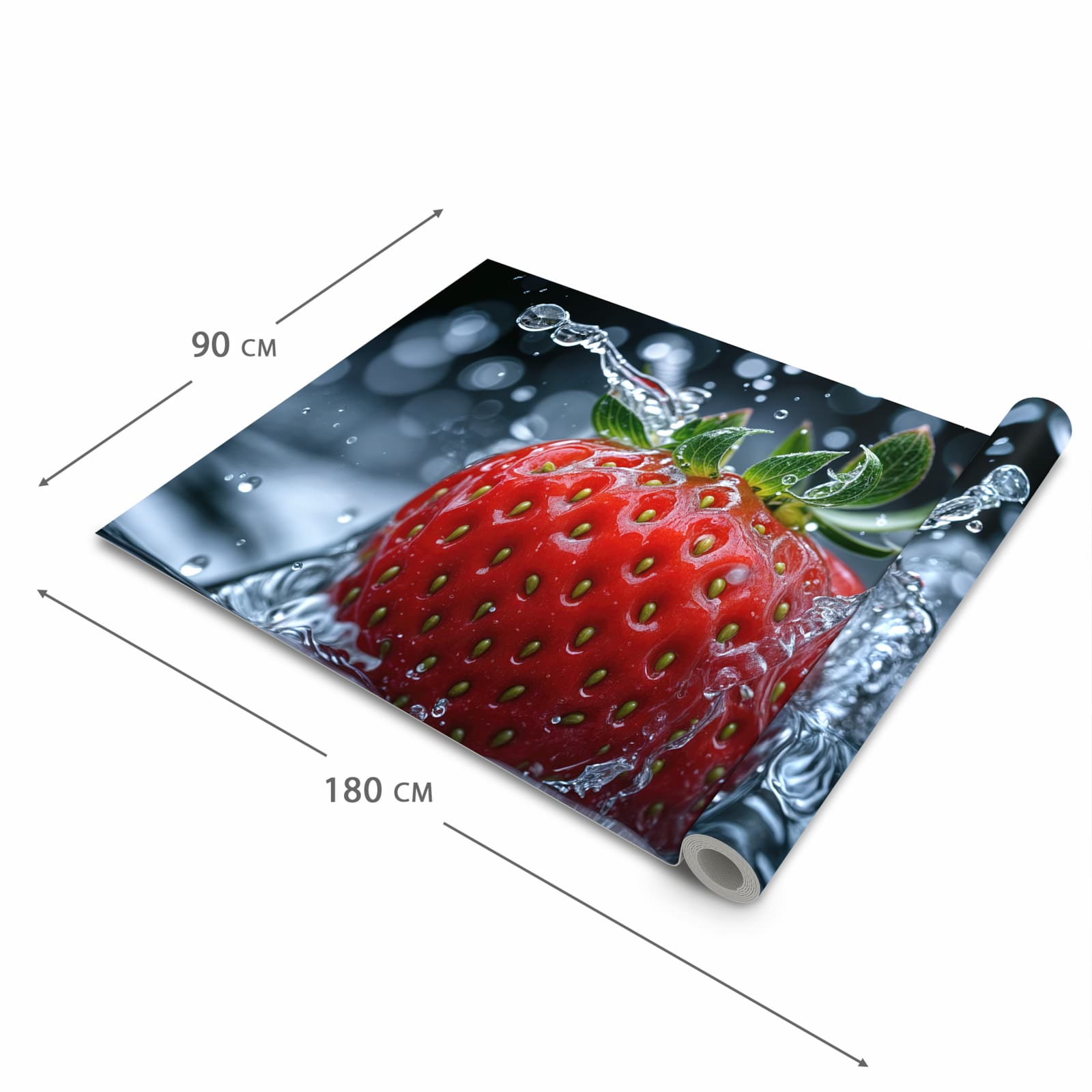 Schmutzabweisender waschbarer Küchenläufer mit Motiv Splash von Erdbeere in der Größe 90x180 cm