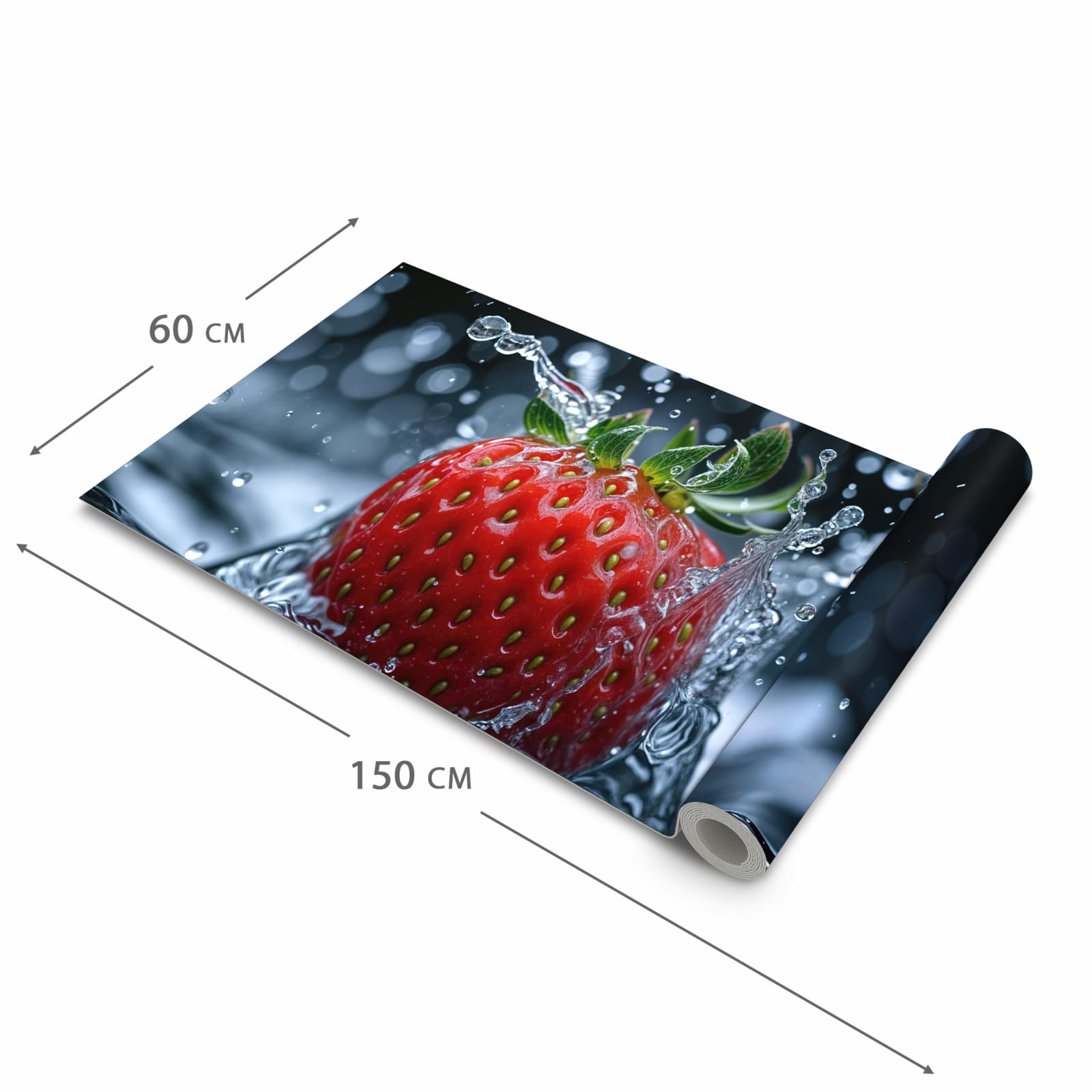 Farbbeständiger waschbarer Küchenteppich mit Motiv Splash von Erdbeere in der Grösse 80x300 cm