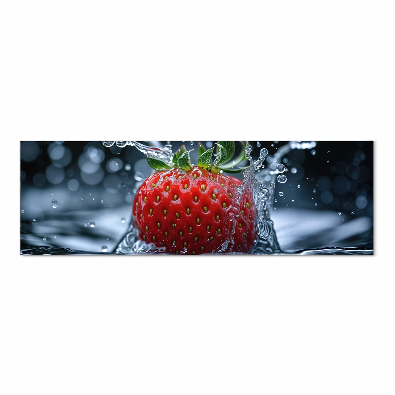 Zeitsparender Küchenteppich mit Motiv Splash von Erdbeere in Frontansicht