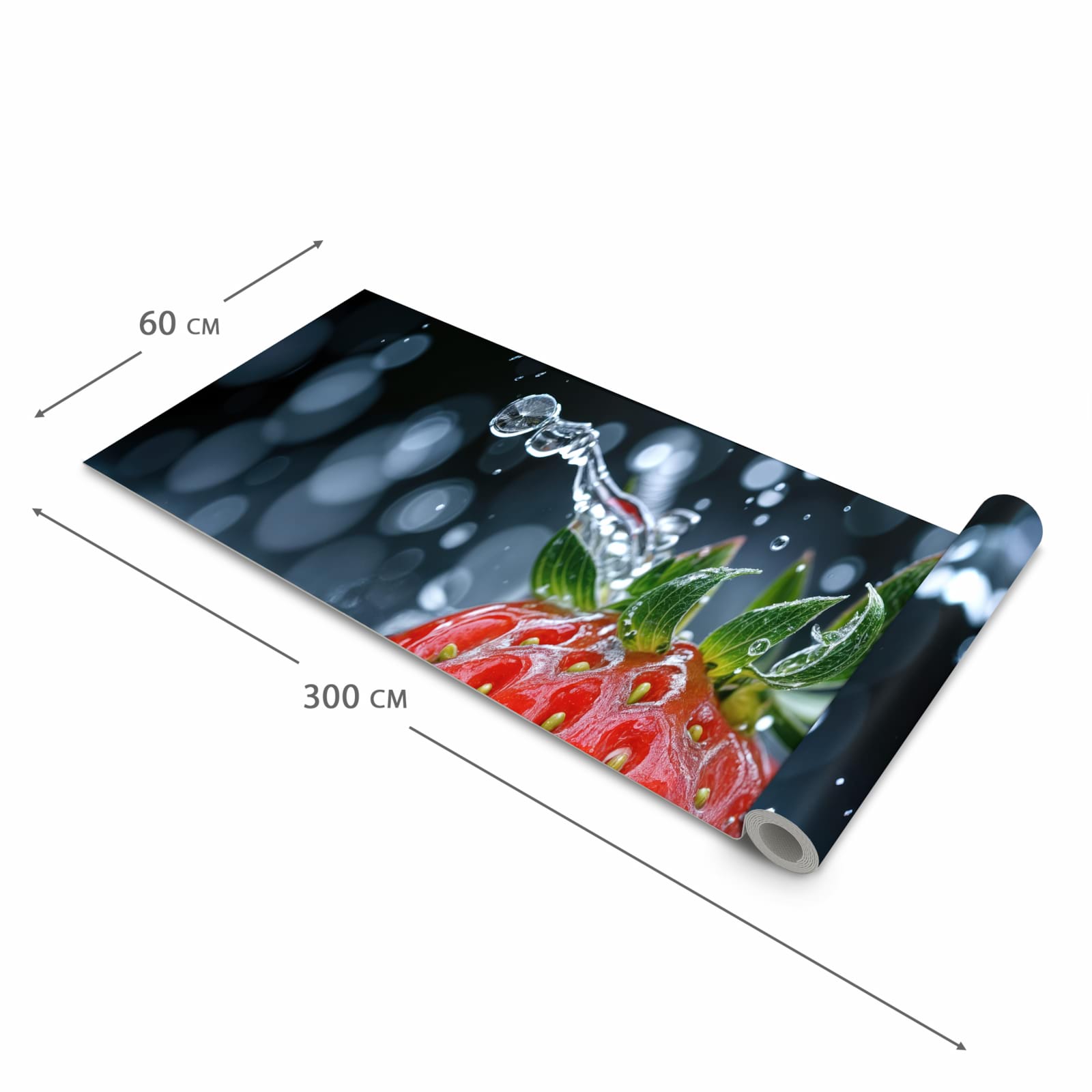 Geräuschdämpfender Küchenläufer mit Motiv Splash von Erdbeere in der Grösse 90x180 cm