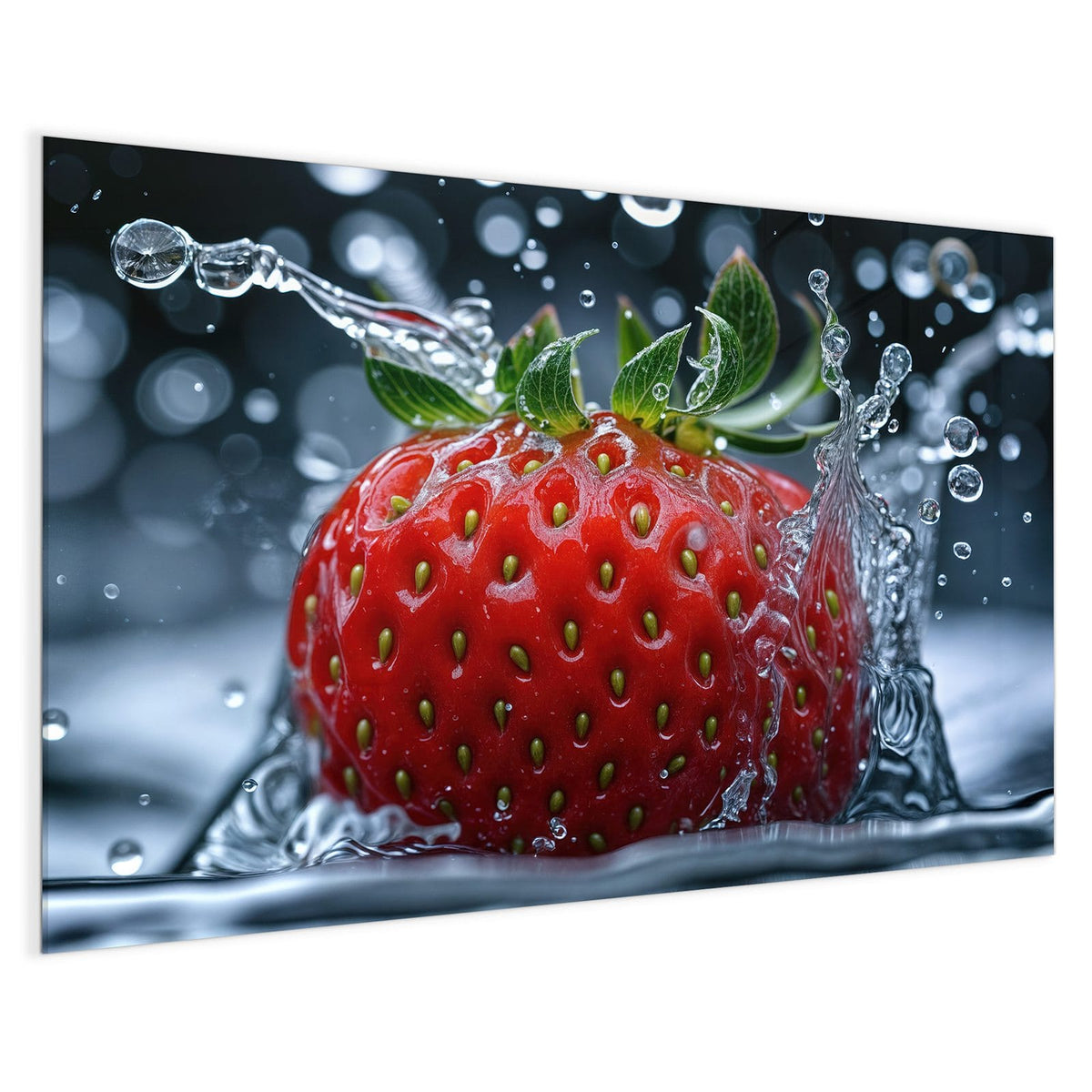 4 mm Glas statt lackiertem Blech – Magnettafel - Erdbeere im Spritzwasser