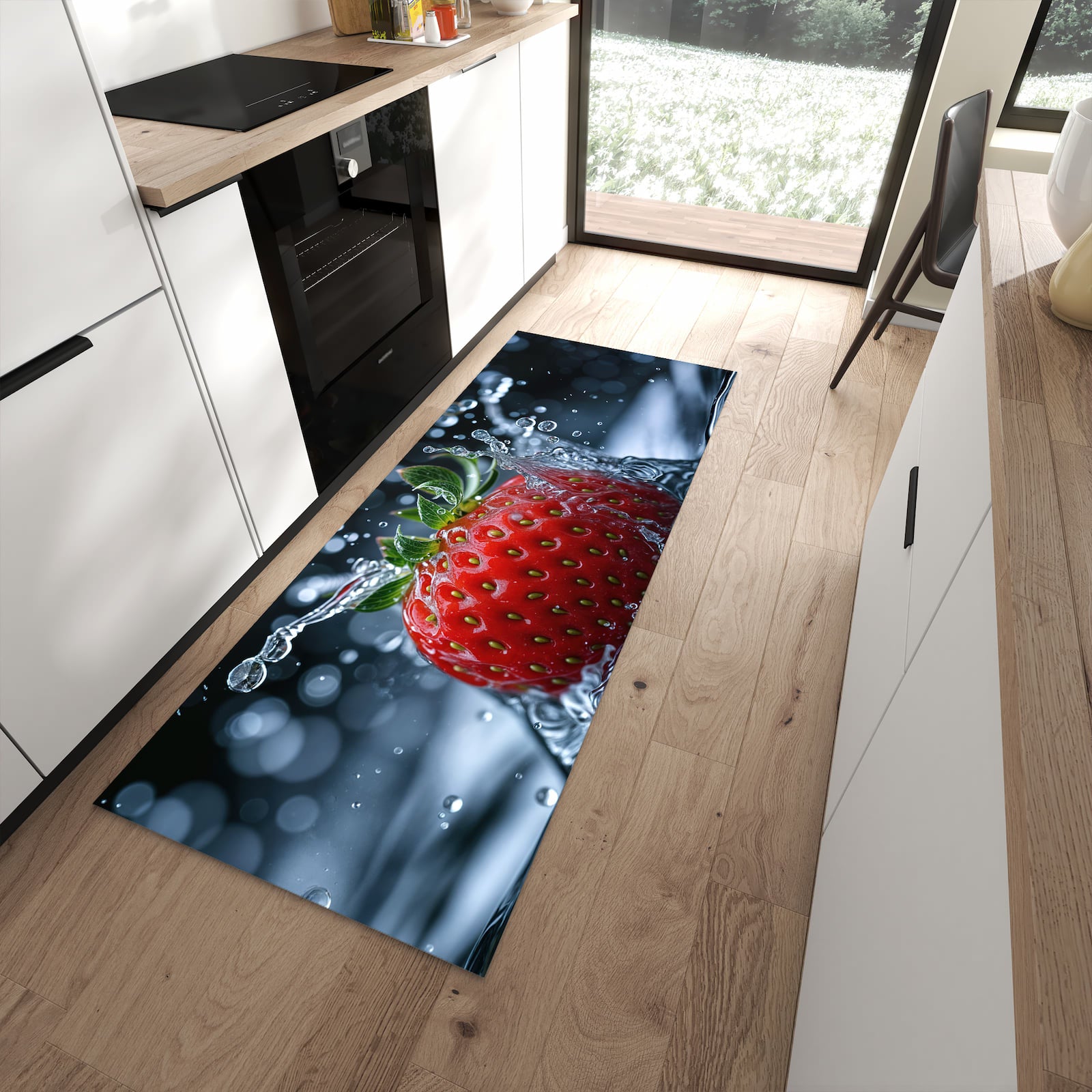 Rutschfester Küchenteppich mit Motiv Splash von Erdbeere für Trittkomfort in moderner Küche