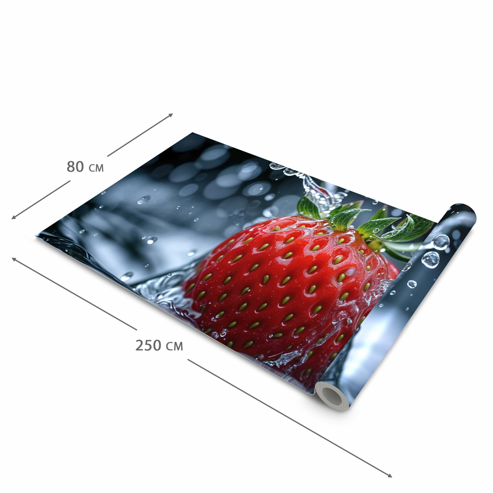 Rutschfester Küchenläufer mit Motiv Splash von Erdbeere in der Grösse 90x180 cm für Trittkomfort