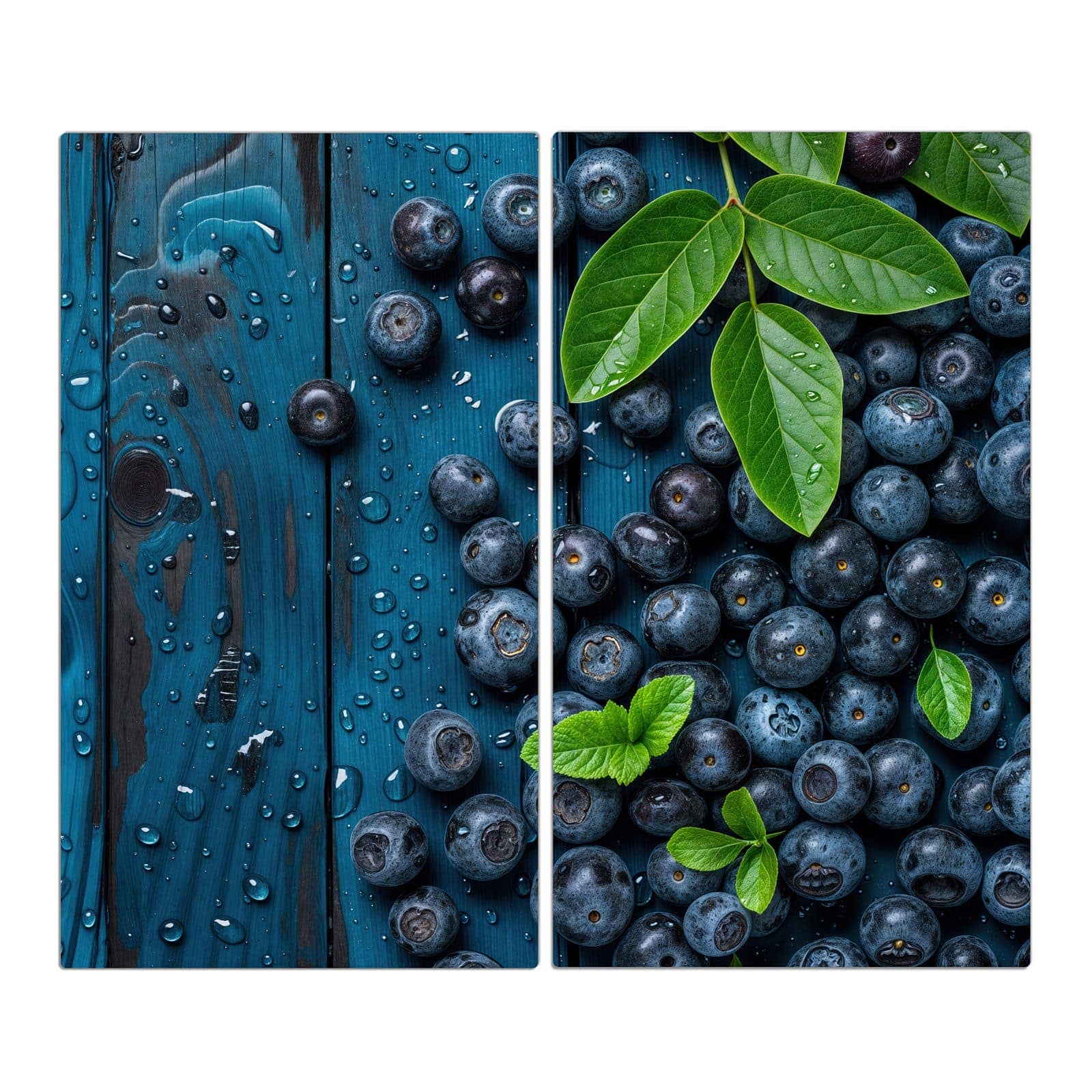 2-teilige Herdabdeckung mit Blaubeeren auf Holz-Motiv in der Frontansicht #grösse_2-Teilig (60x52cm)