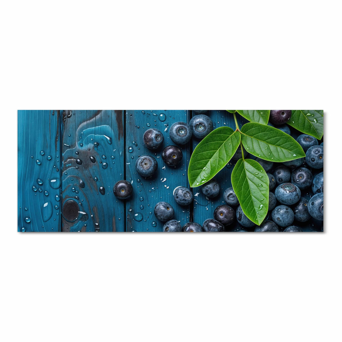 Pflegeleichter Küchenläufer mit Motiv Blaubeeren auf Holz in Frontansicht