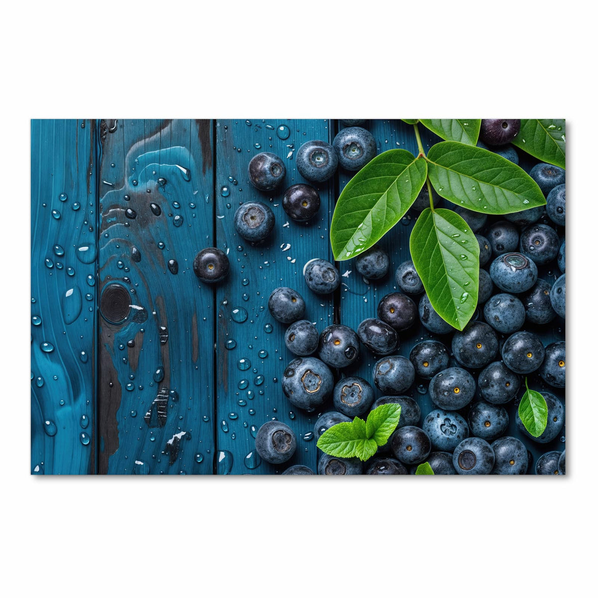 Hygienischer rutschfester Küchenläufer mit Motiv Blaubeeren auf Holz in Frontansicht