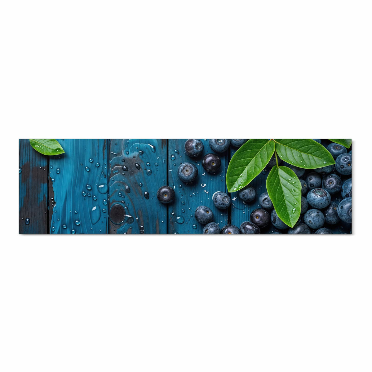 Waschbarer rutschfester Küchenläufer mit Motiv Blaubeeren auf Holz in Frontansicht