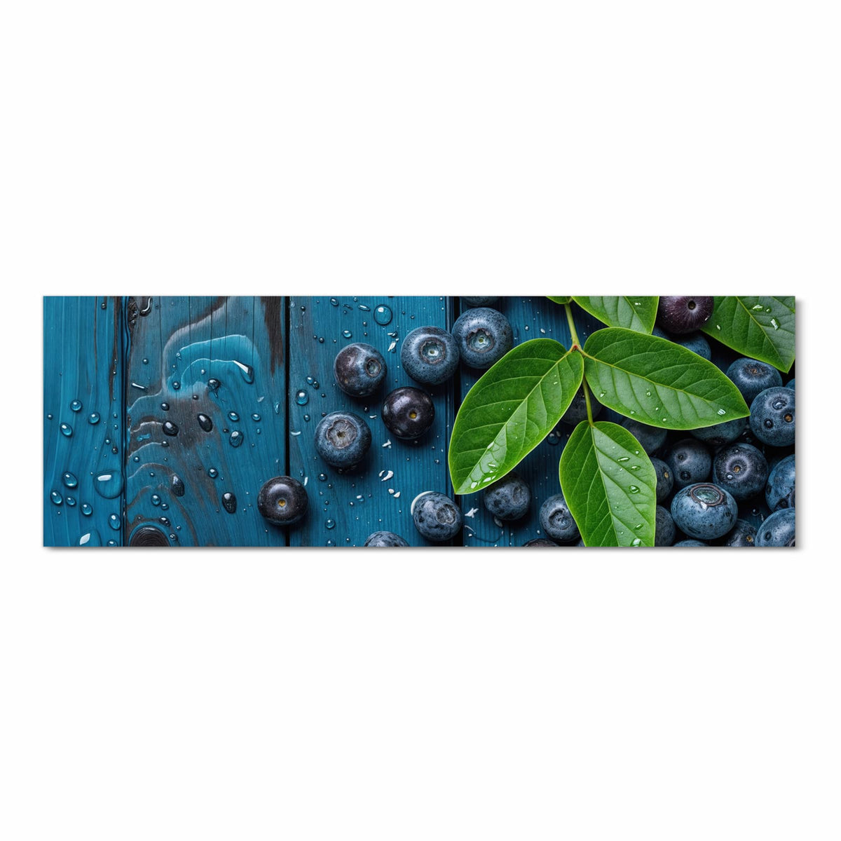 Komfortabler Küchenläufer mit Motiv Blaubeeren auf Holz in Frontansicht